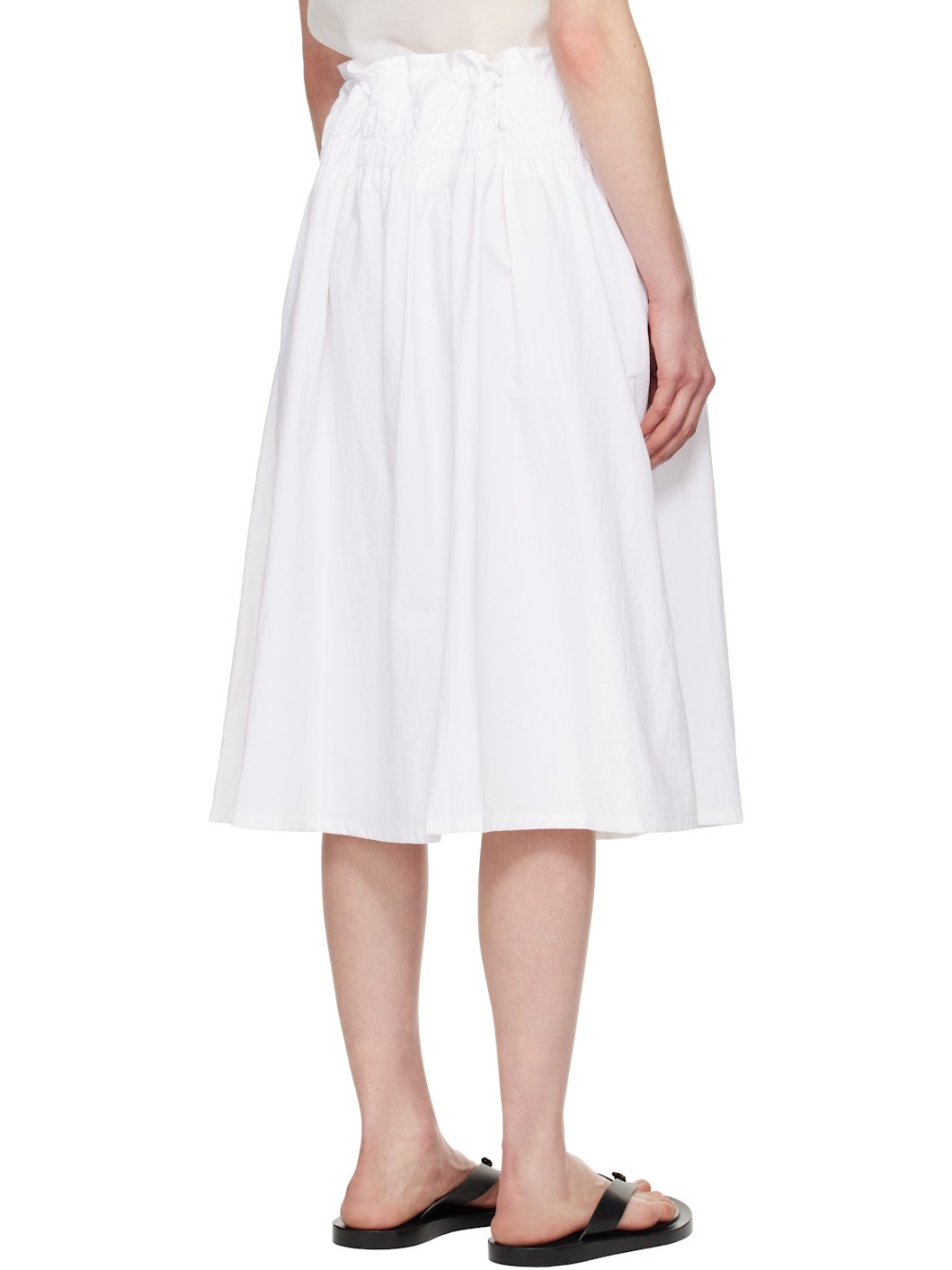 White Smocked Drawstring Midi Skirt - 3