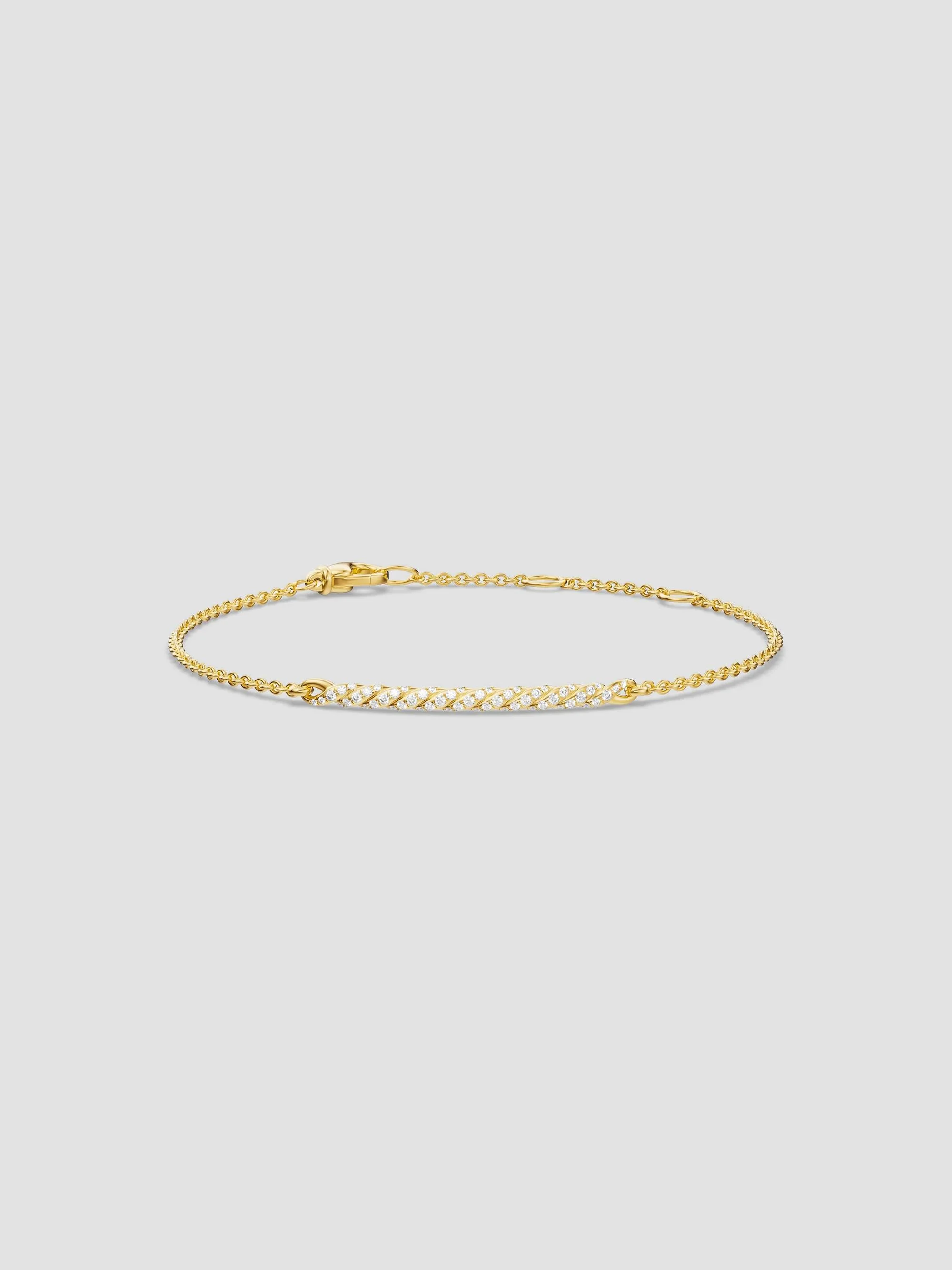 Women's Sculpted Cable Bar Chain Bracelet in 18K Yellow Gold with Diamonds, 2MM - Diamond - 1