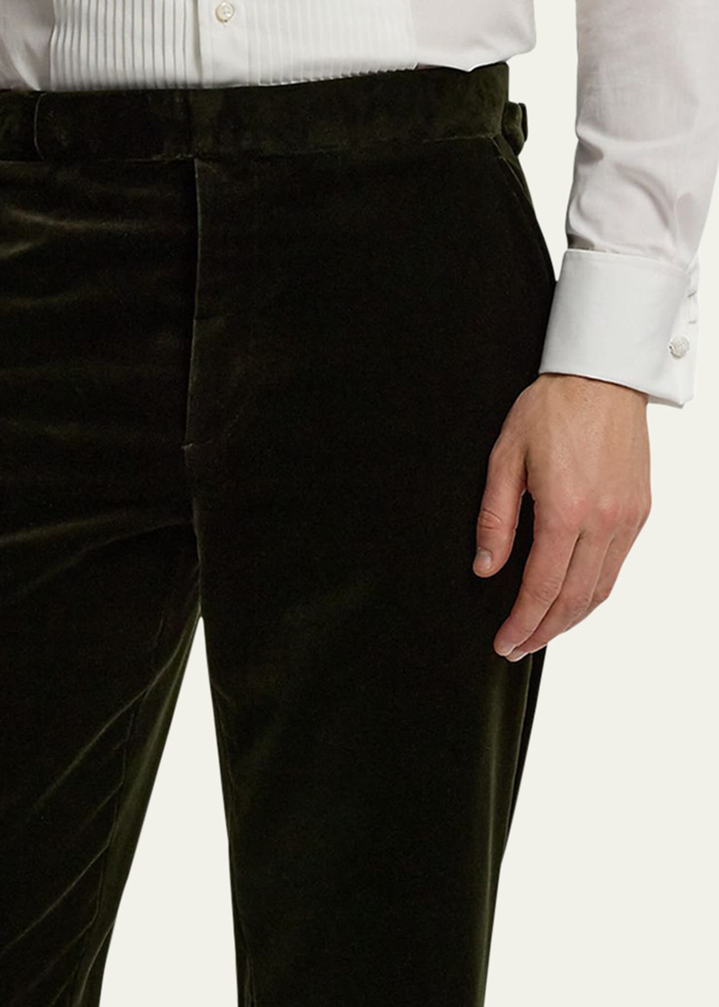 Men's Cotton Velvet Waist-Tab Straight Fit Trousers - 5
