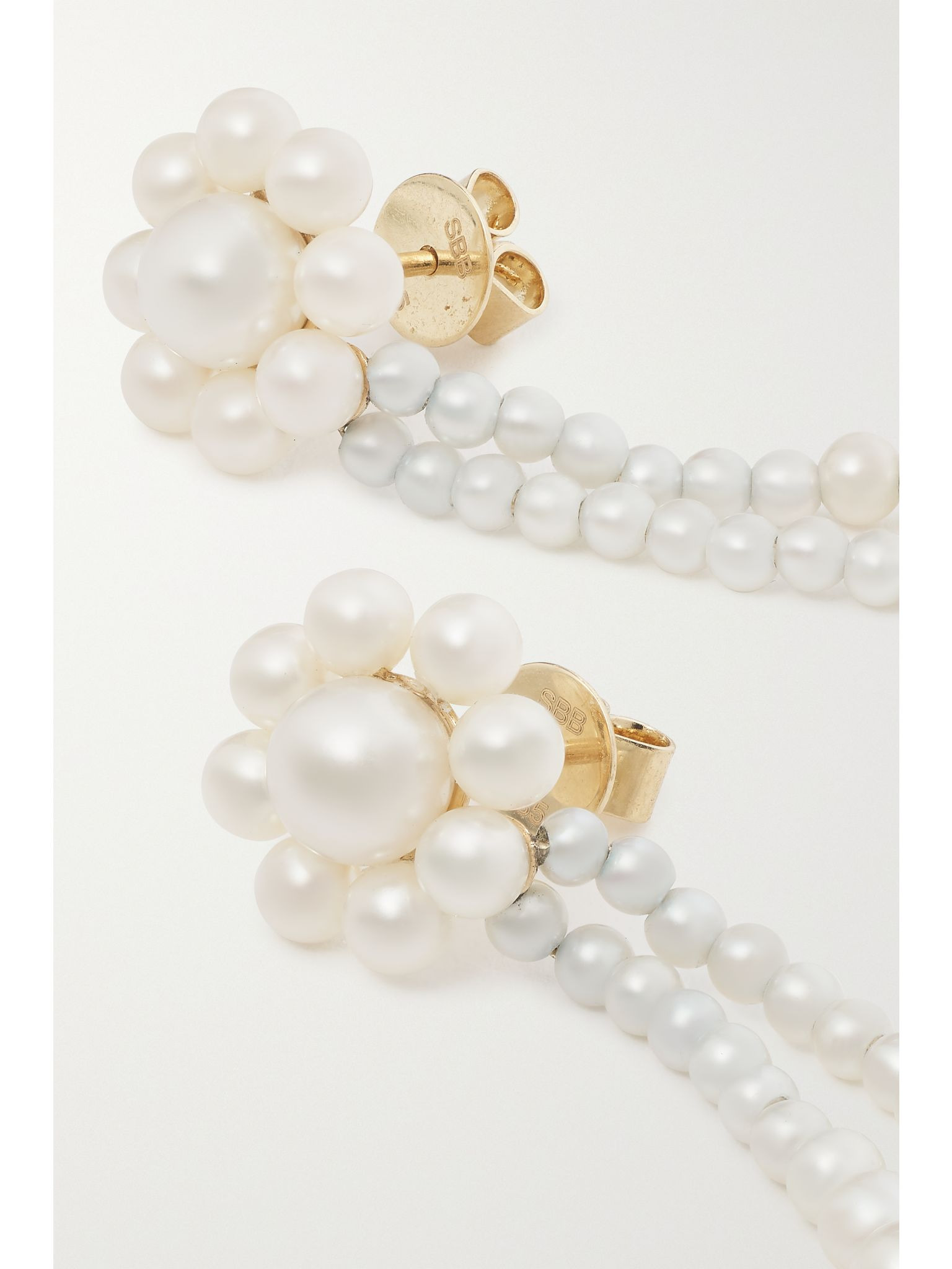 Grande Promenade de Fleur 14-karat gold pearl earrings White - 4