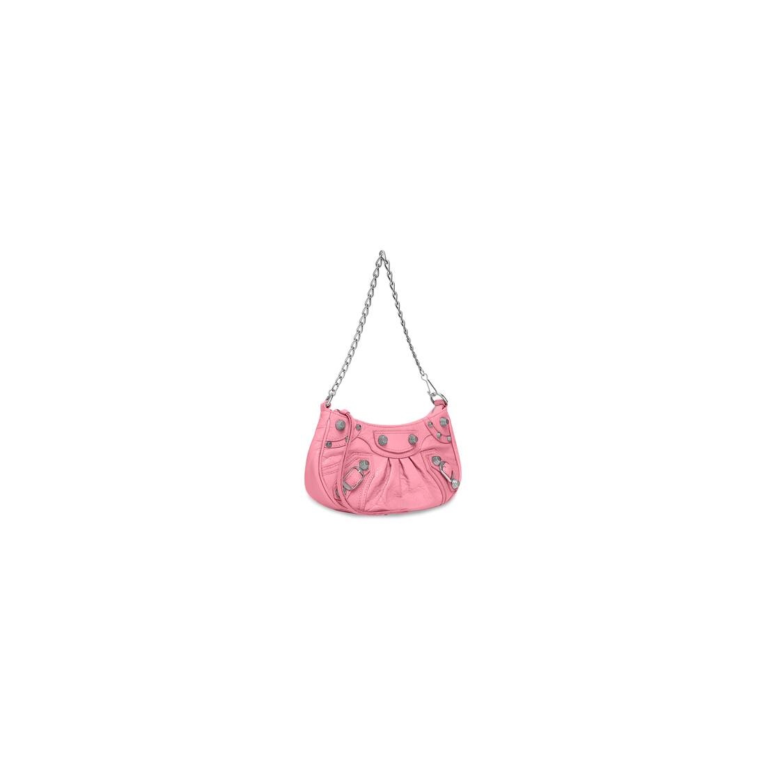 Women's Le Cagole Mini Purse With Chain Crocodile Embossed in Pink - 2