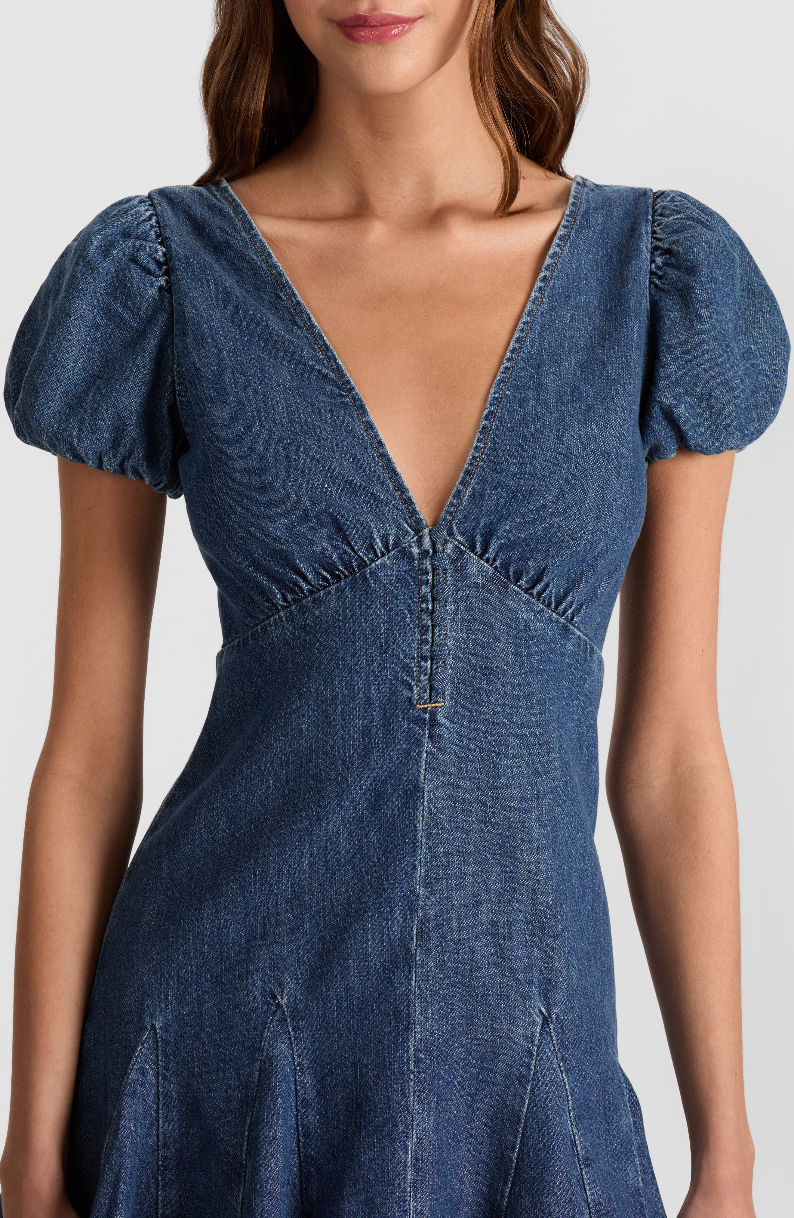 Alice + Olivia Fara Puff Sleeve Denim Minidress in Cambria Vintage at Nordstrom - 4