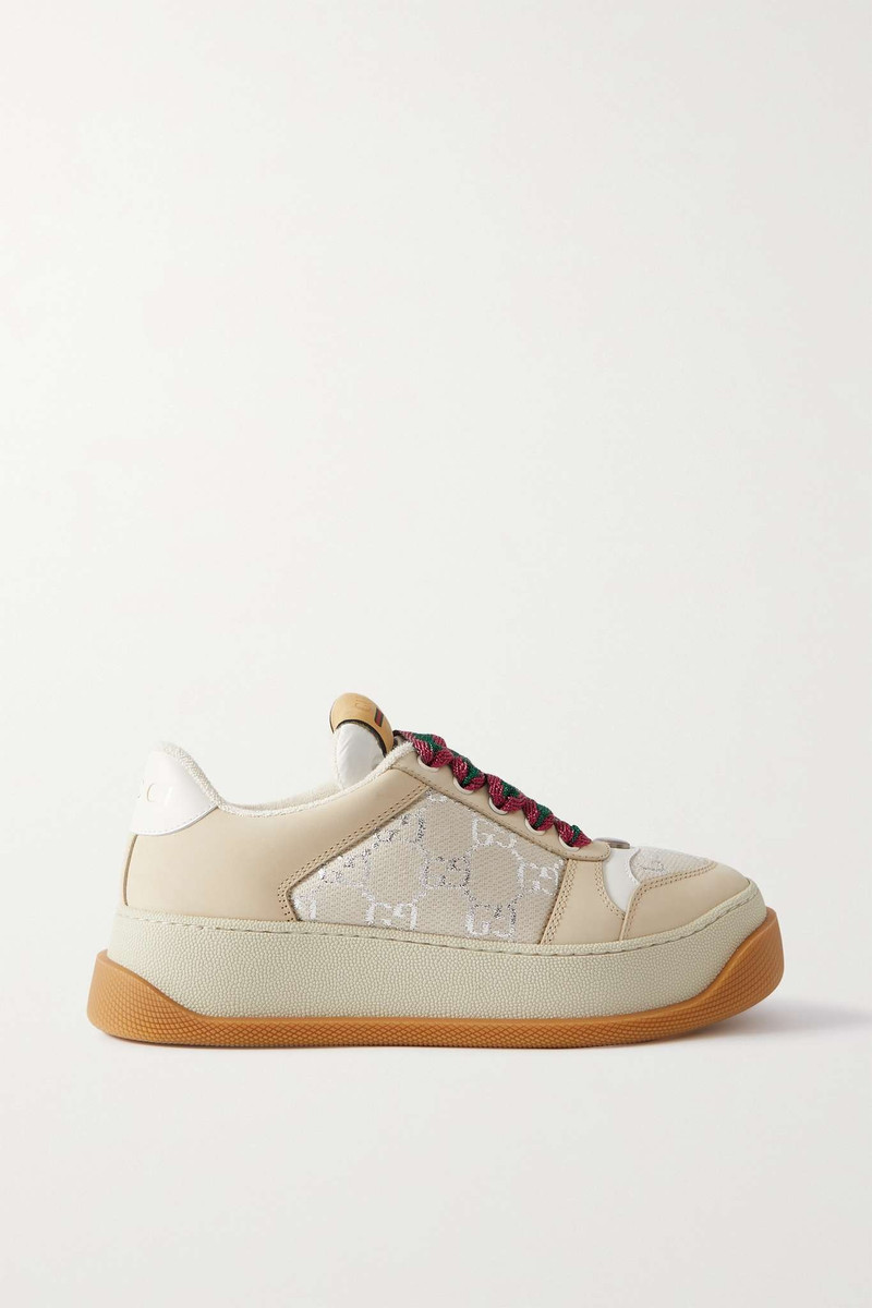 Screener rubber, leather and metallic canvas-jacquard sneakers - 1