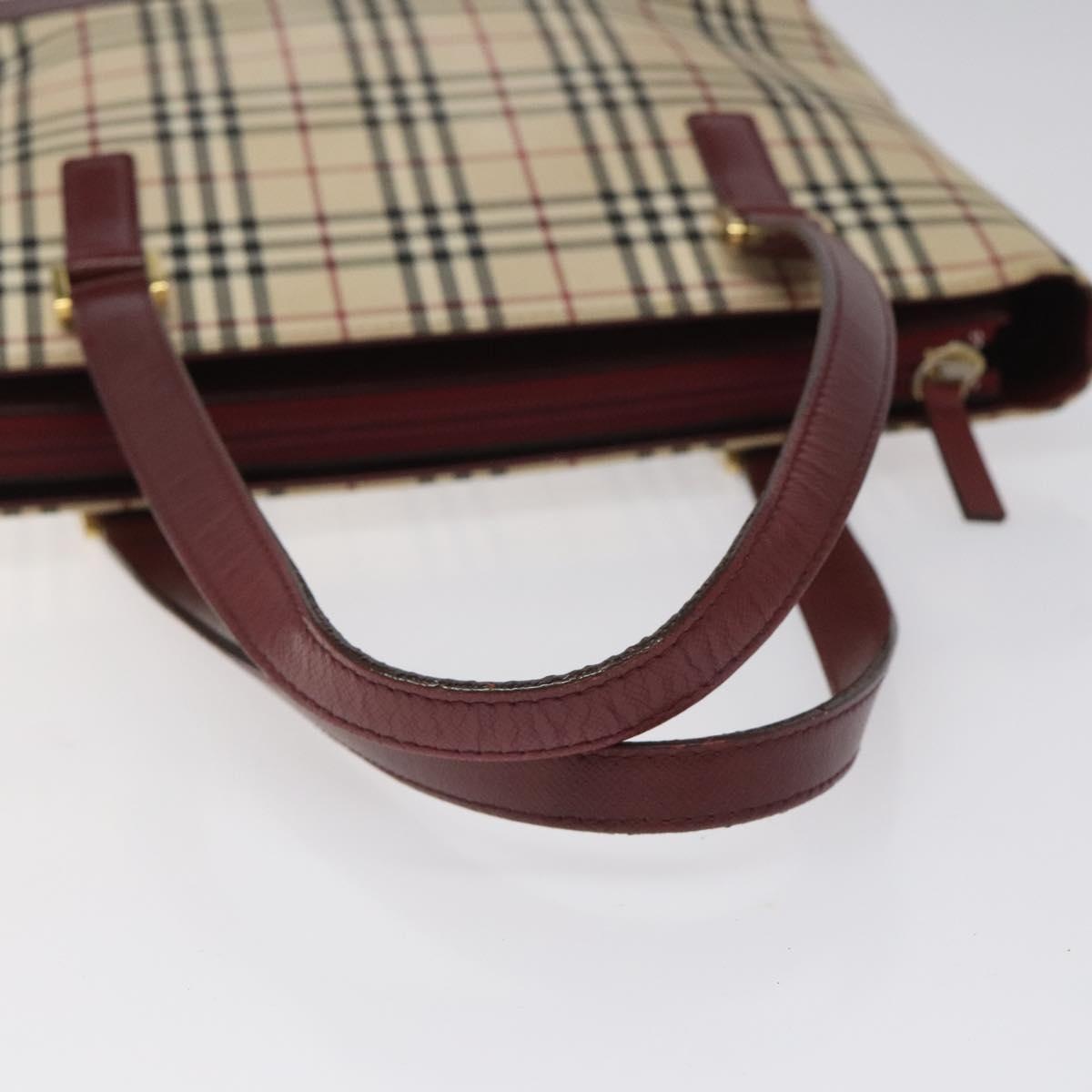 Burberry Nova Check Tote Bag Canvas Leather Beige Red Gold - 7
