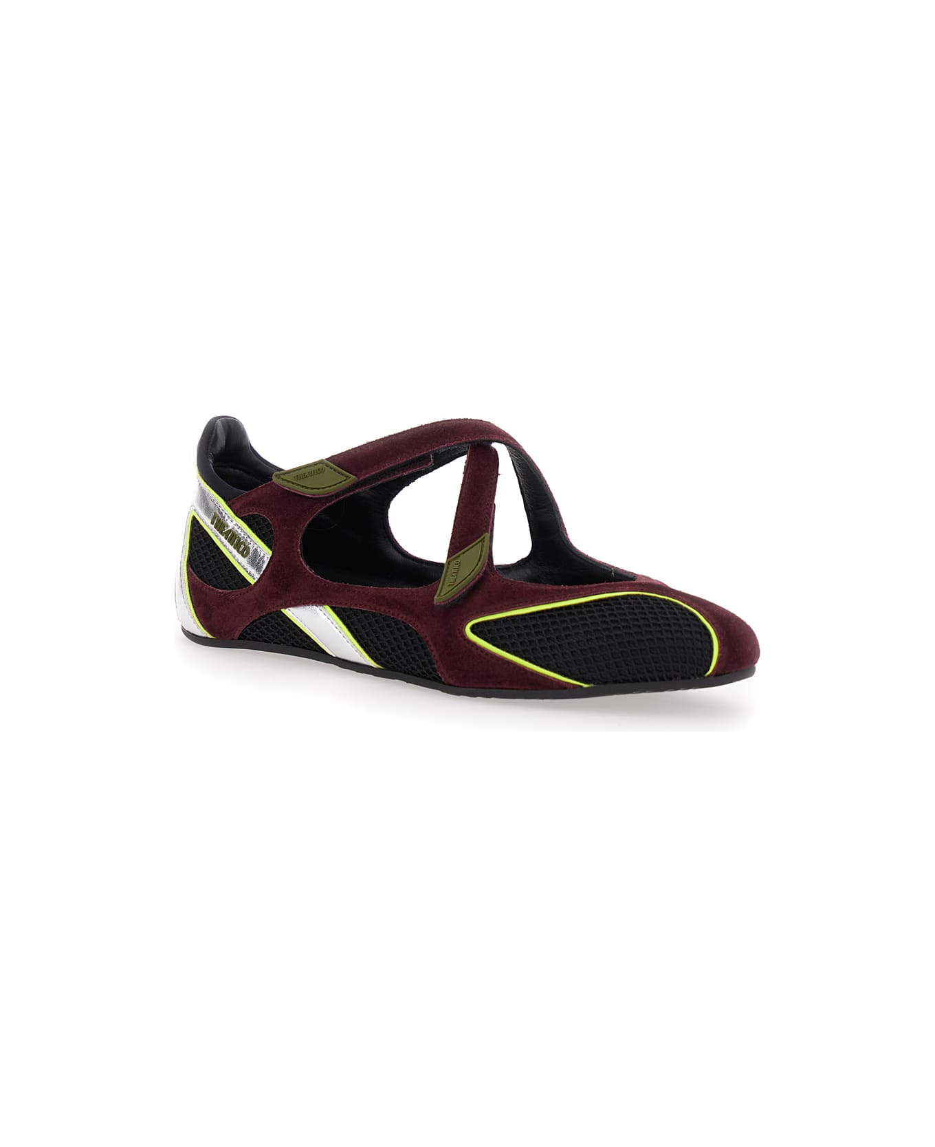 'nomad' Bordeaux Ballet Shoes With Criss-crossed Straps And Mesh Panels In Tech Fabric And Suede Wom - 2