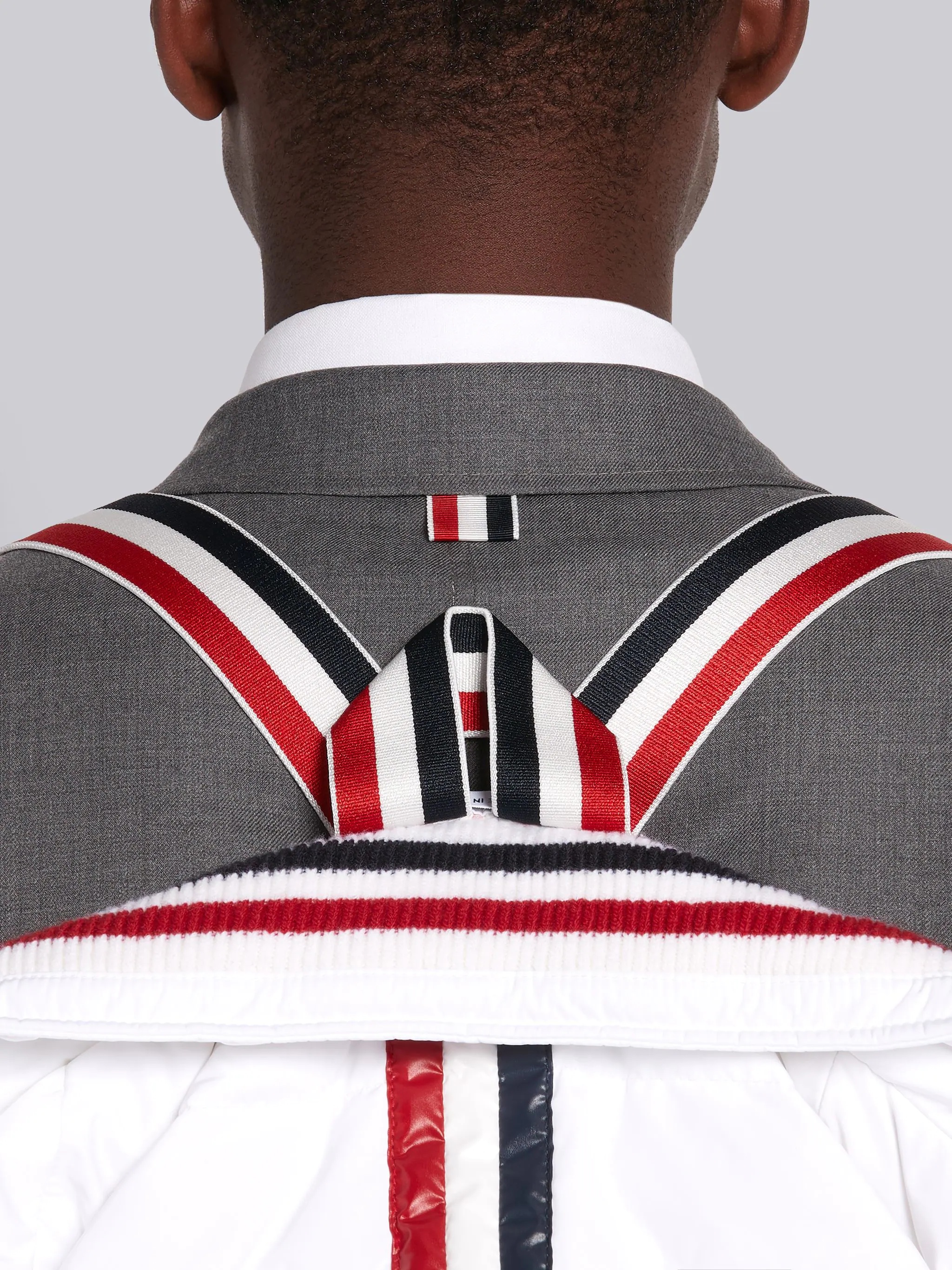White Down Filled Poly Twill Center Back Stripe Ski Vest - 5