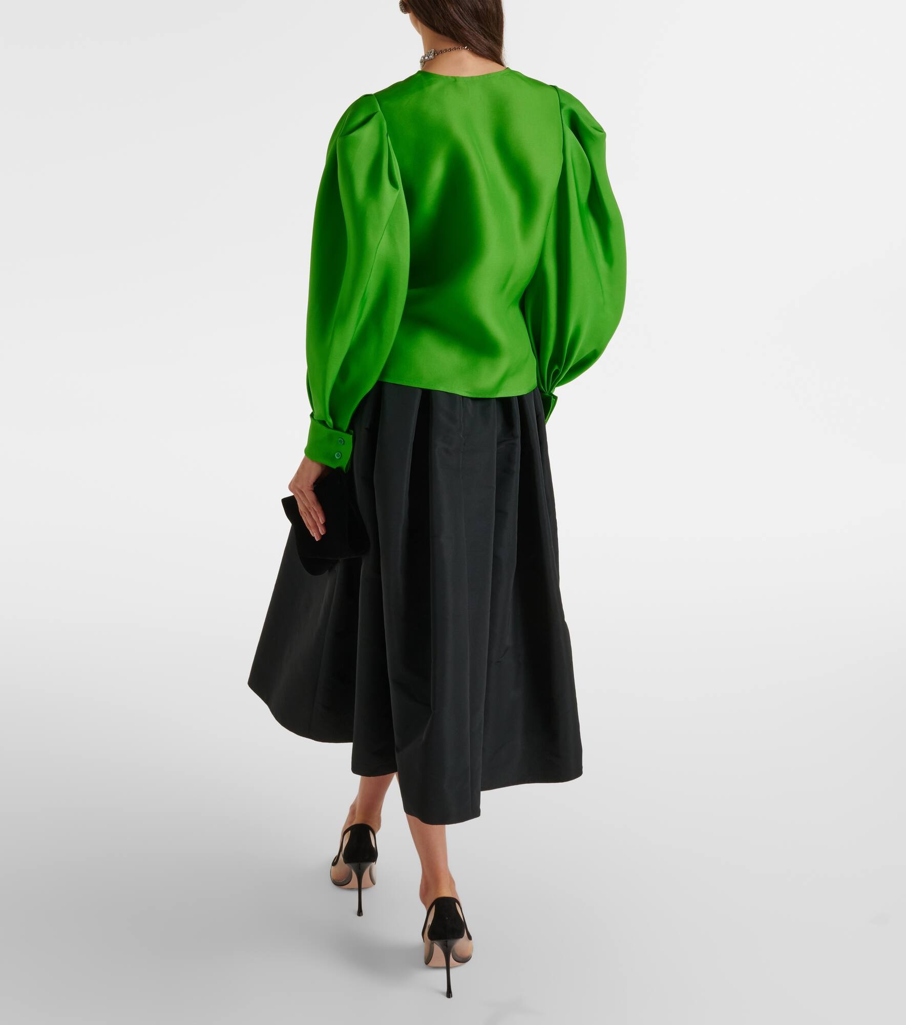 Puff-sleeve silk blouse - 3