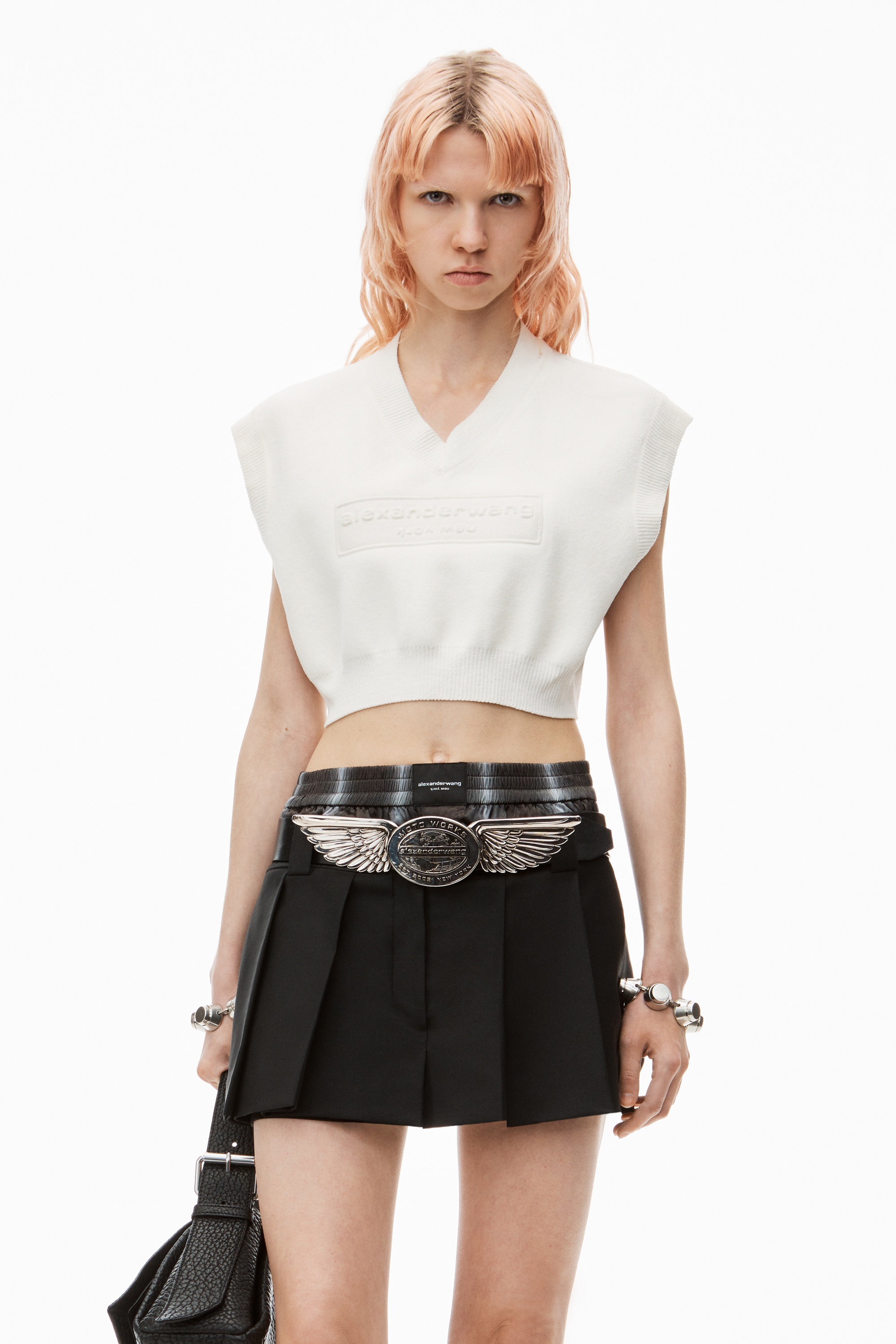Logo Embossed Cropped Vest in Soft Chenille - 2