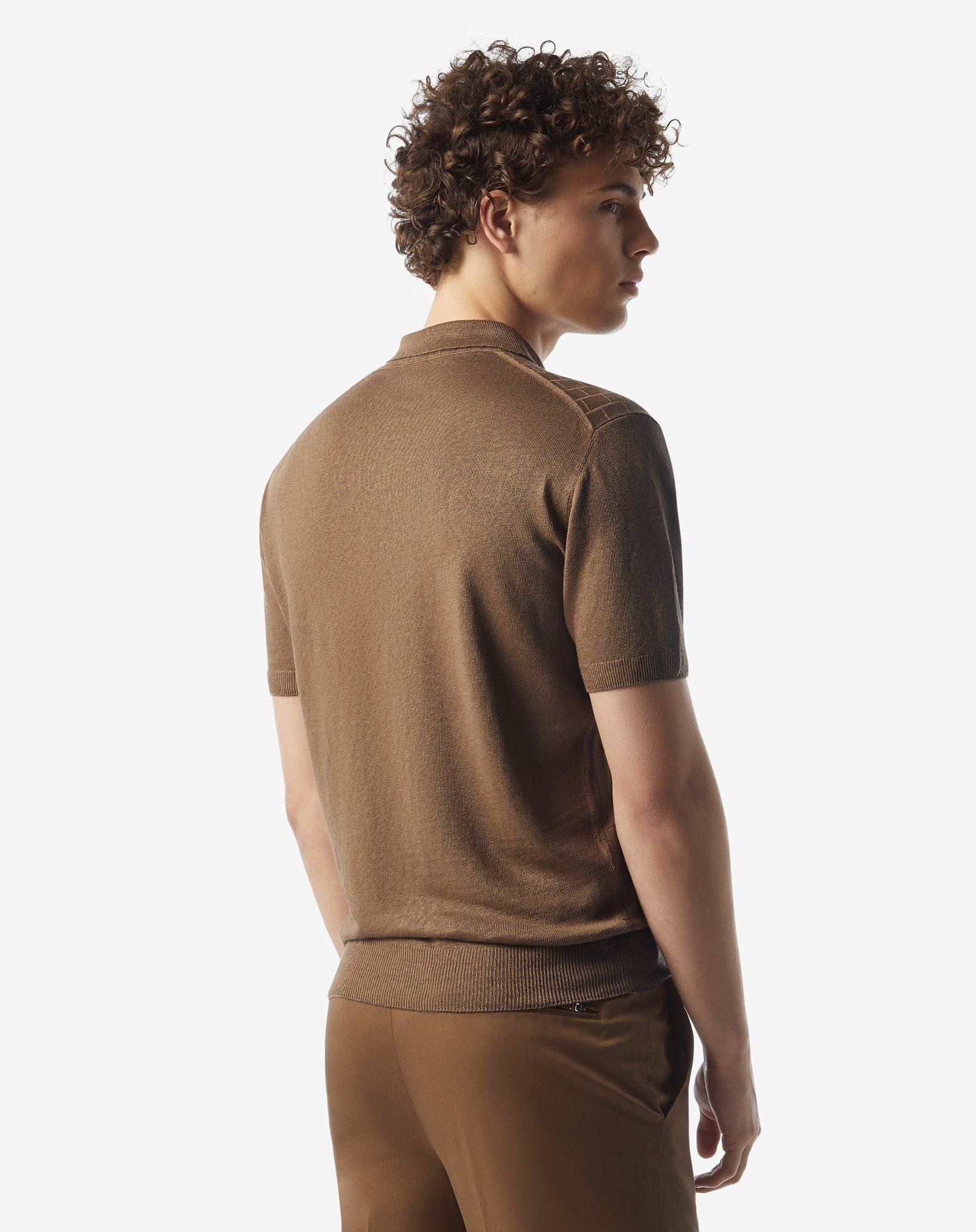 Brown pure linen polo shirt - 3