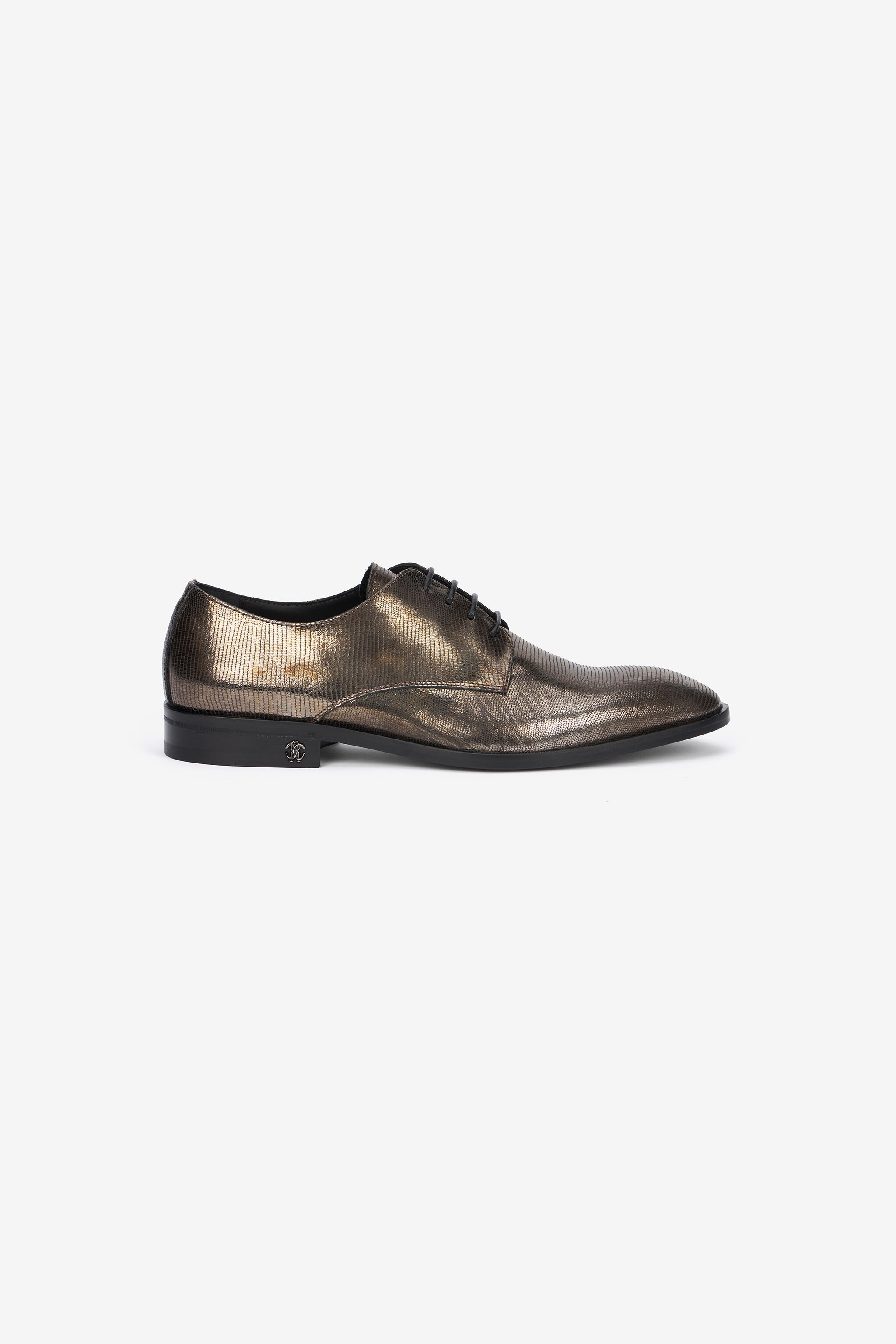 Brown Lace-Up Leather Loafers with Python Effect - 1