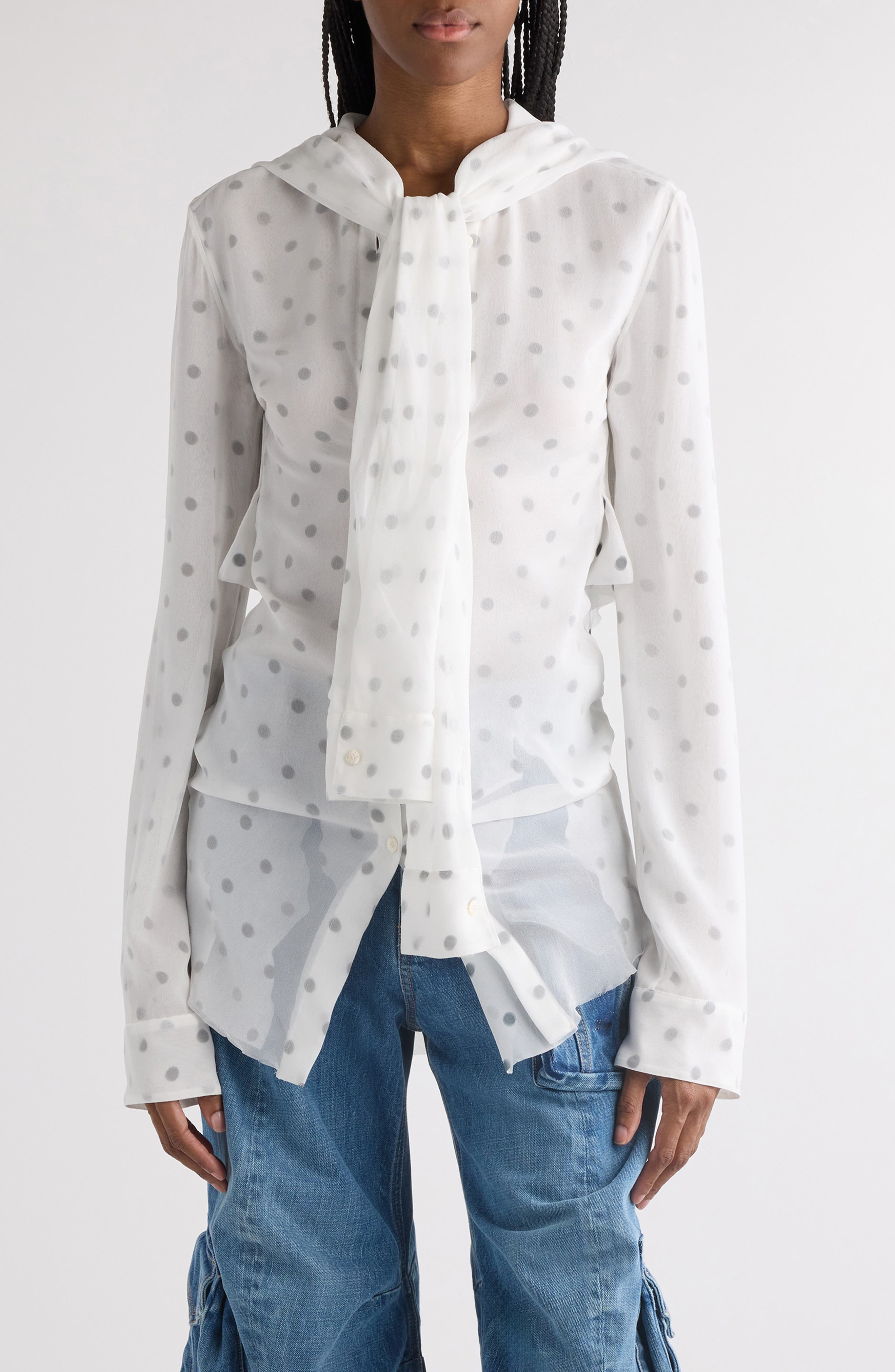 Acne Studios Tow Polka Dot Georgette Shirt in Black/White at Nordstrom - 1