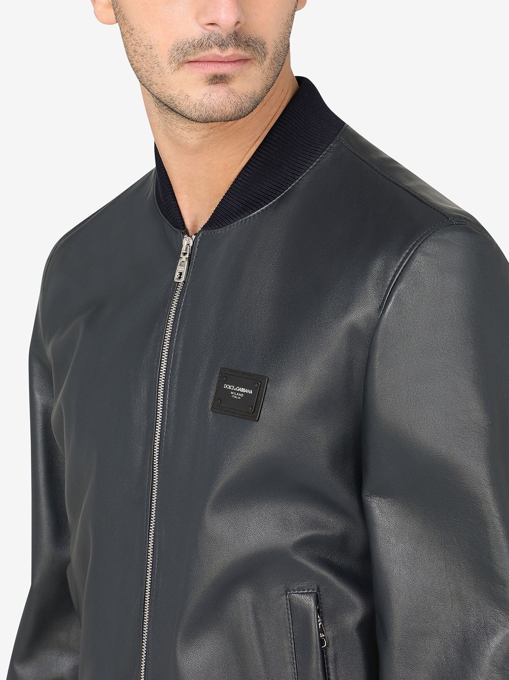 lambskin leather bomber jacket - 5