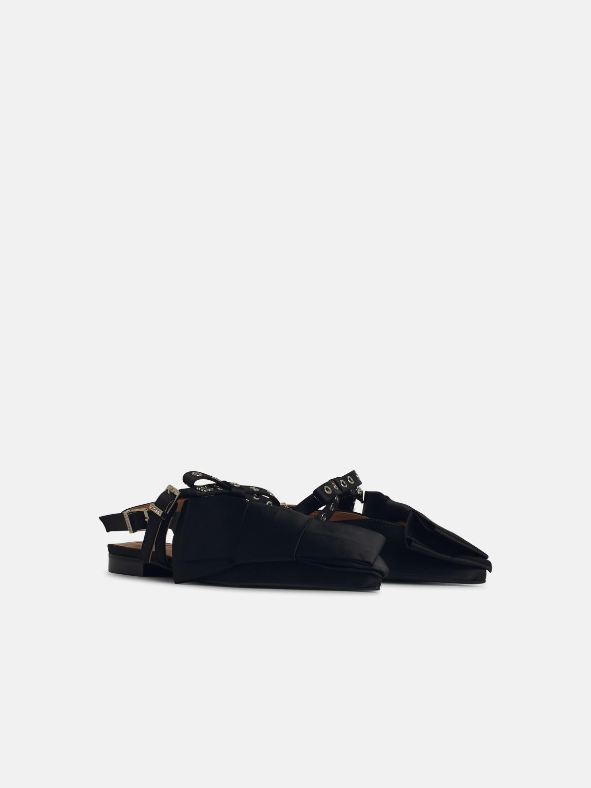 'BIG BOW' BLACK POLYESTER BALLET FLATS - 2
