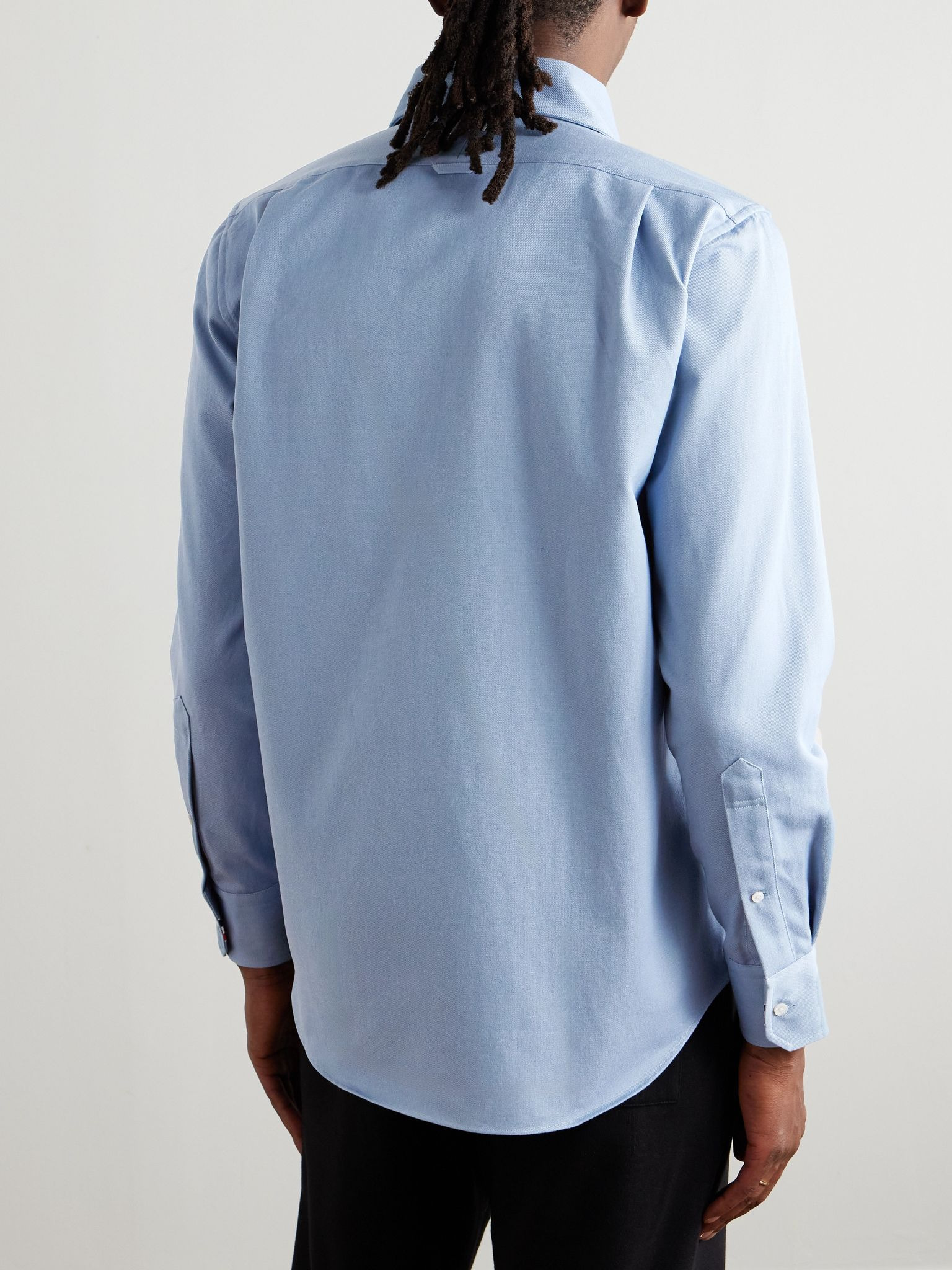 Button Down-Collar Logo-Appliquéd Cotton-Twill Shirt Blue - 4