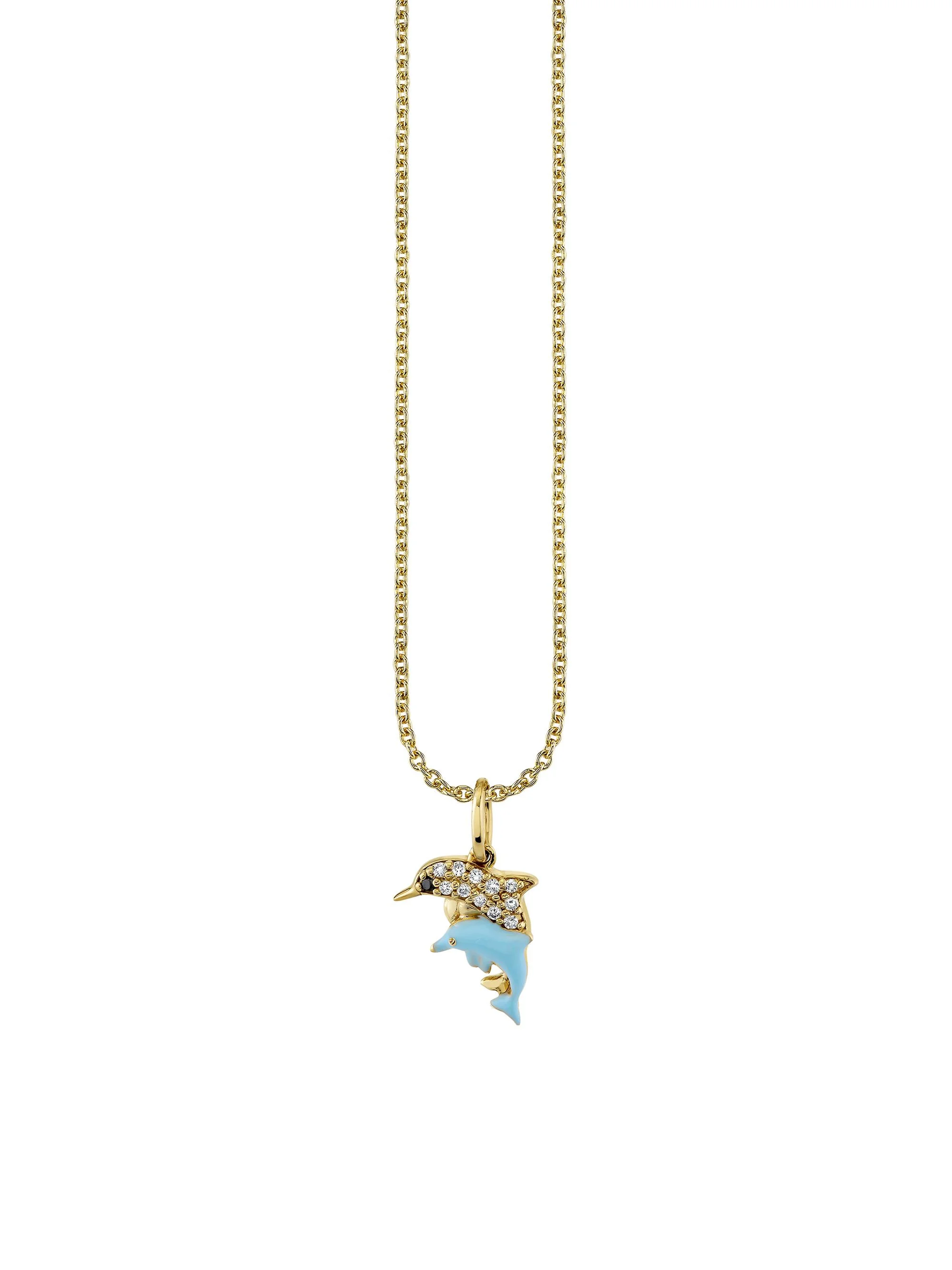 Women's Under The Sea 14K Yellow Gold, 0.03 TCW Diamond & Enamel Dolphin Family Pendant Necklace - Y - 1