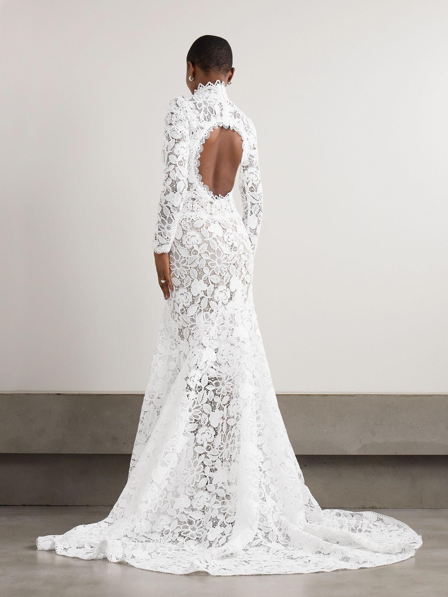 Alessa cutout corded lace and tulle turtleneck gown Off-white - 3