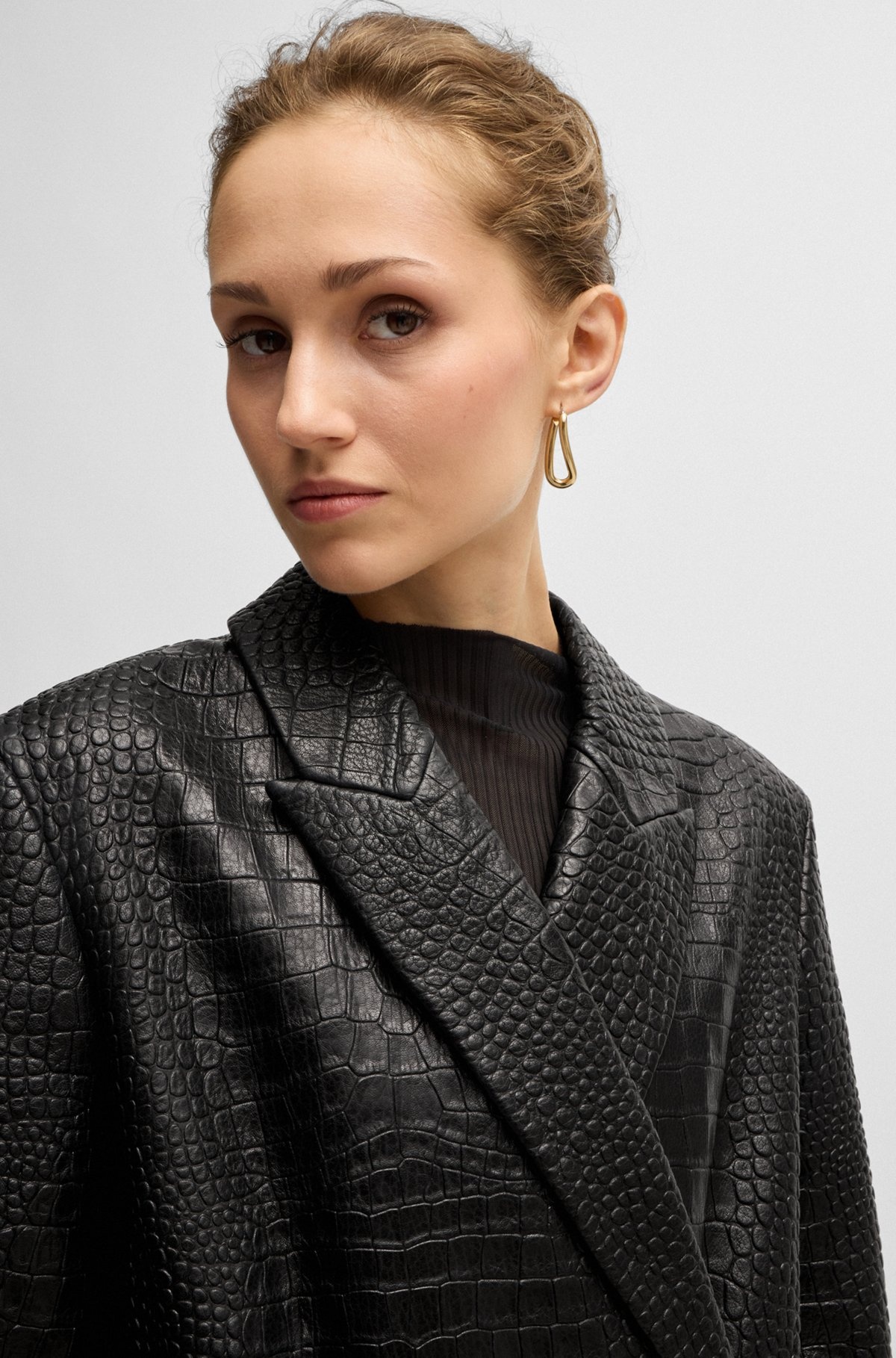 WRAP-FRONT COAT IN CROCODILE-EMBOSSED LEATHER - 5