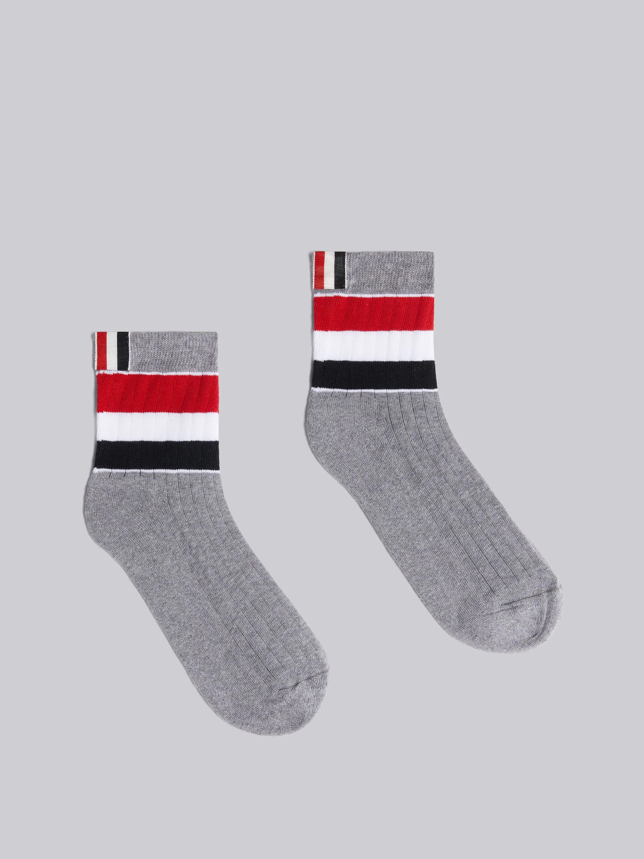Light Grey Cotton Multicolor Wide Stripe Athletic Ankle Socks - 1