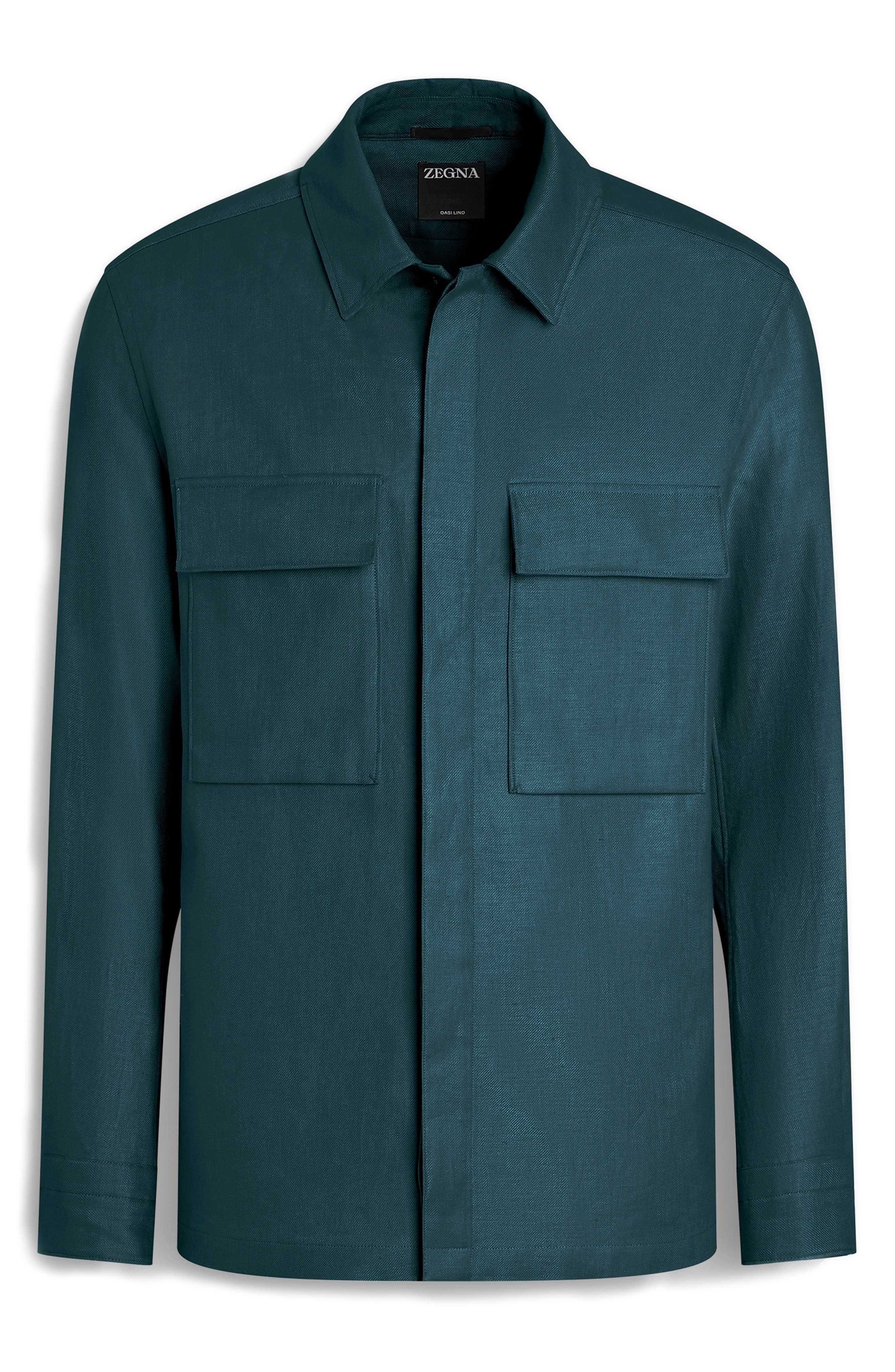 ZEGNA Oasi Linen Twill Overshirt in Teal Green at Nordstrom - 4
