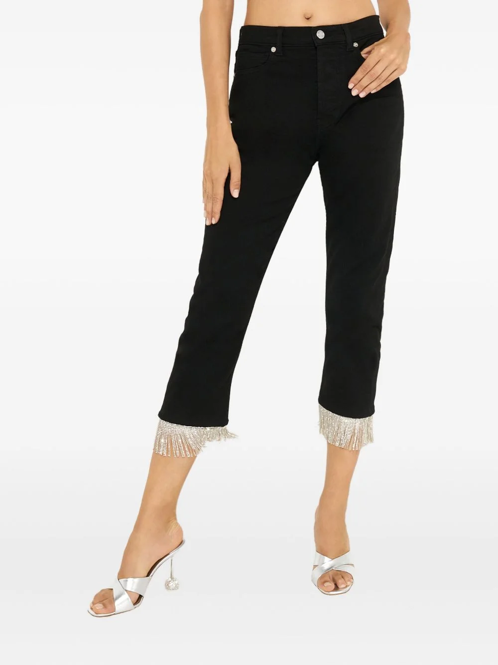 fringed-detail jeans - 1