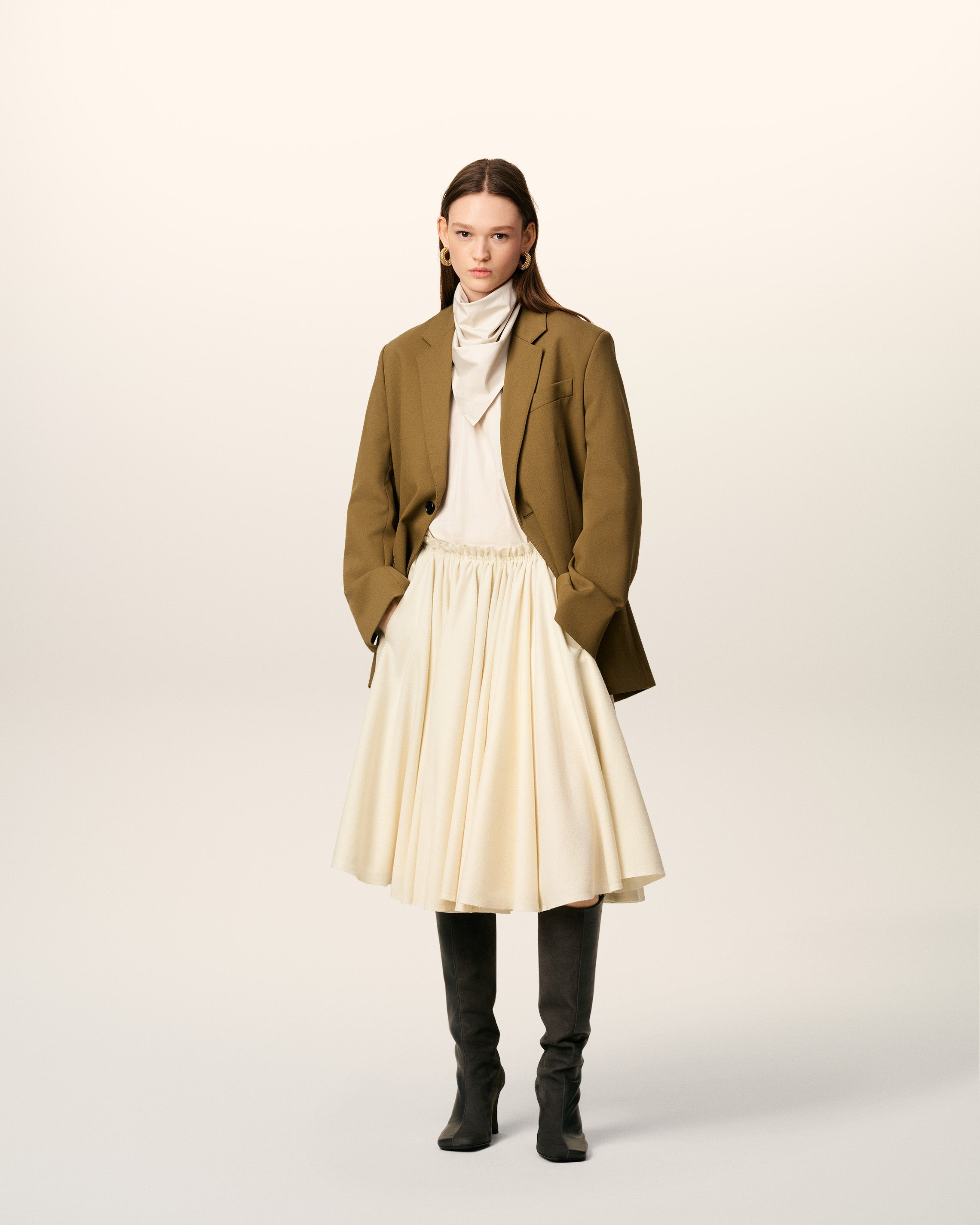 WHITE WOOL MIDI COROLLA SKIRT - 2