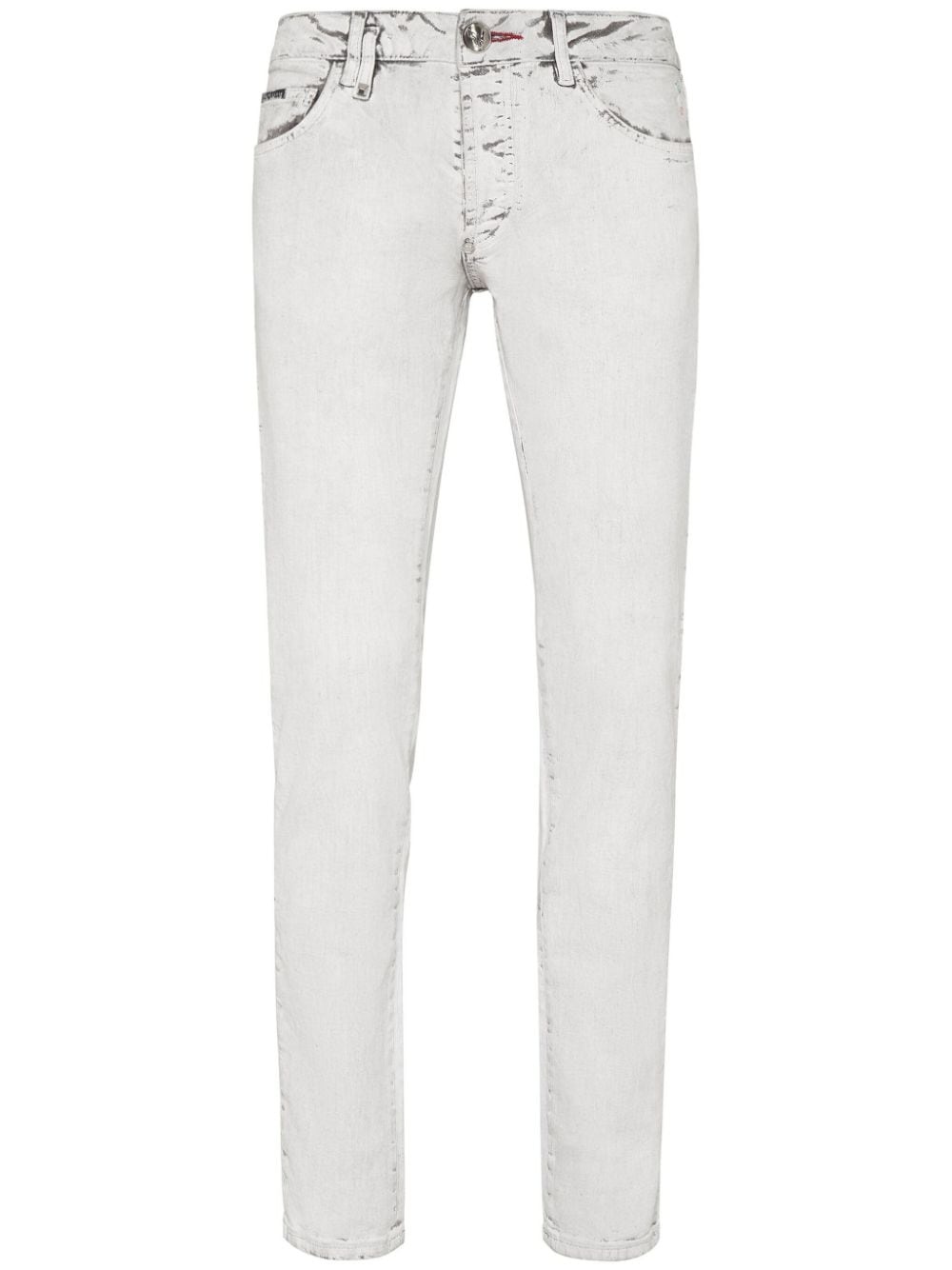 skull-stamp washed skinny jeans - 1