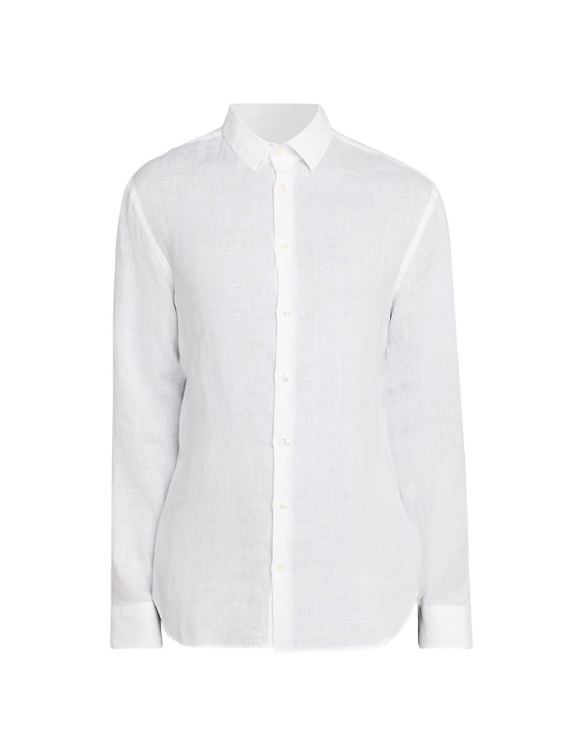 Men's Linen Button-Front Sport Shirt - White 1