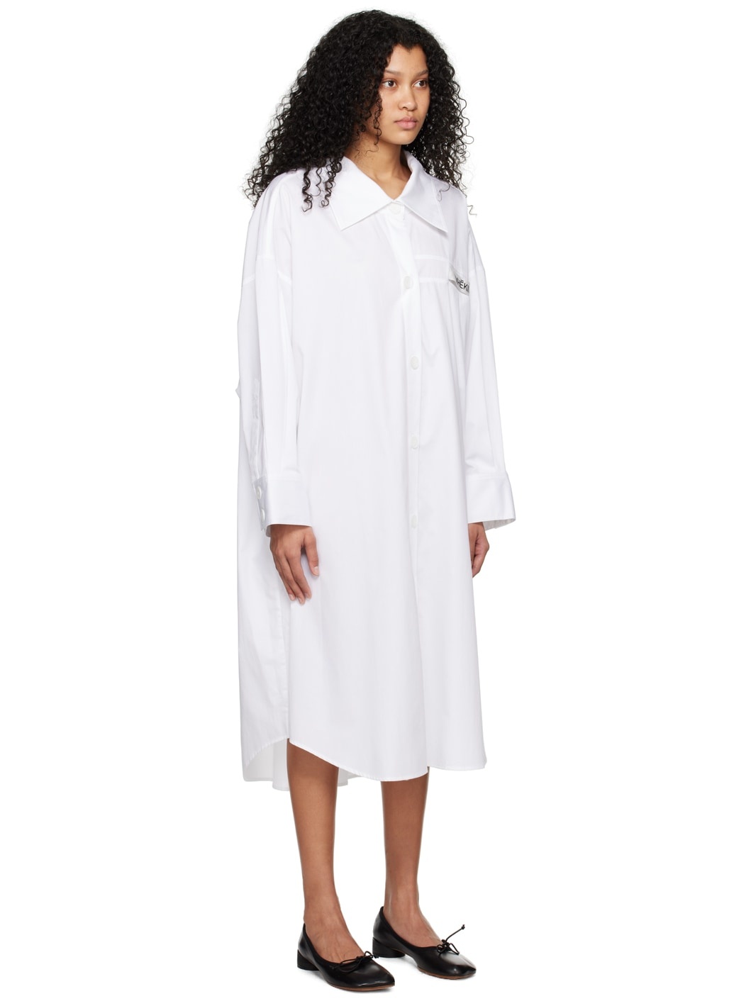 White Button-Up Midi Dress - 2