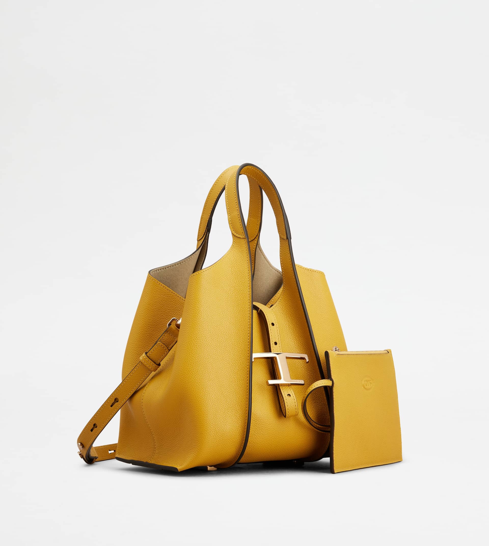 T TIMELESS SHOPPING BAG IN LEATHER MINI - YELLOW - 3