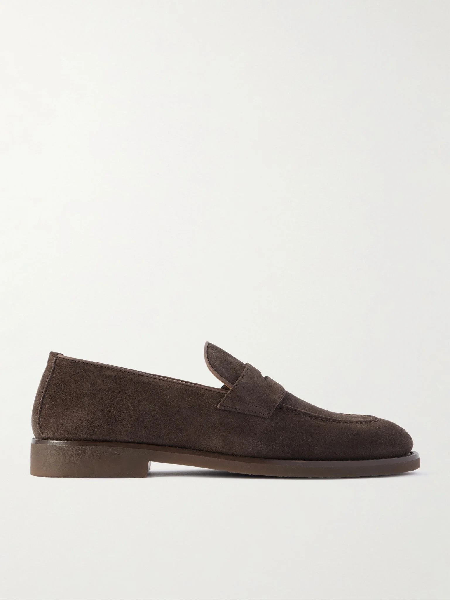 Leather-Trimmed Suede Penny Loafers Dark brown - 1