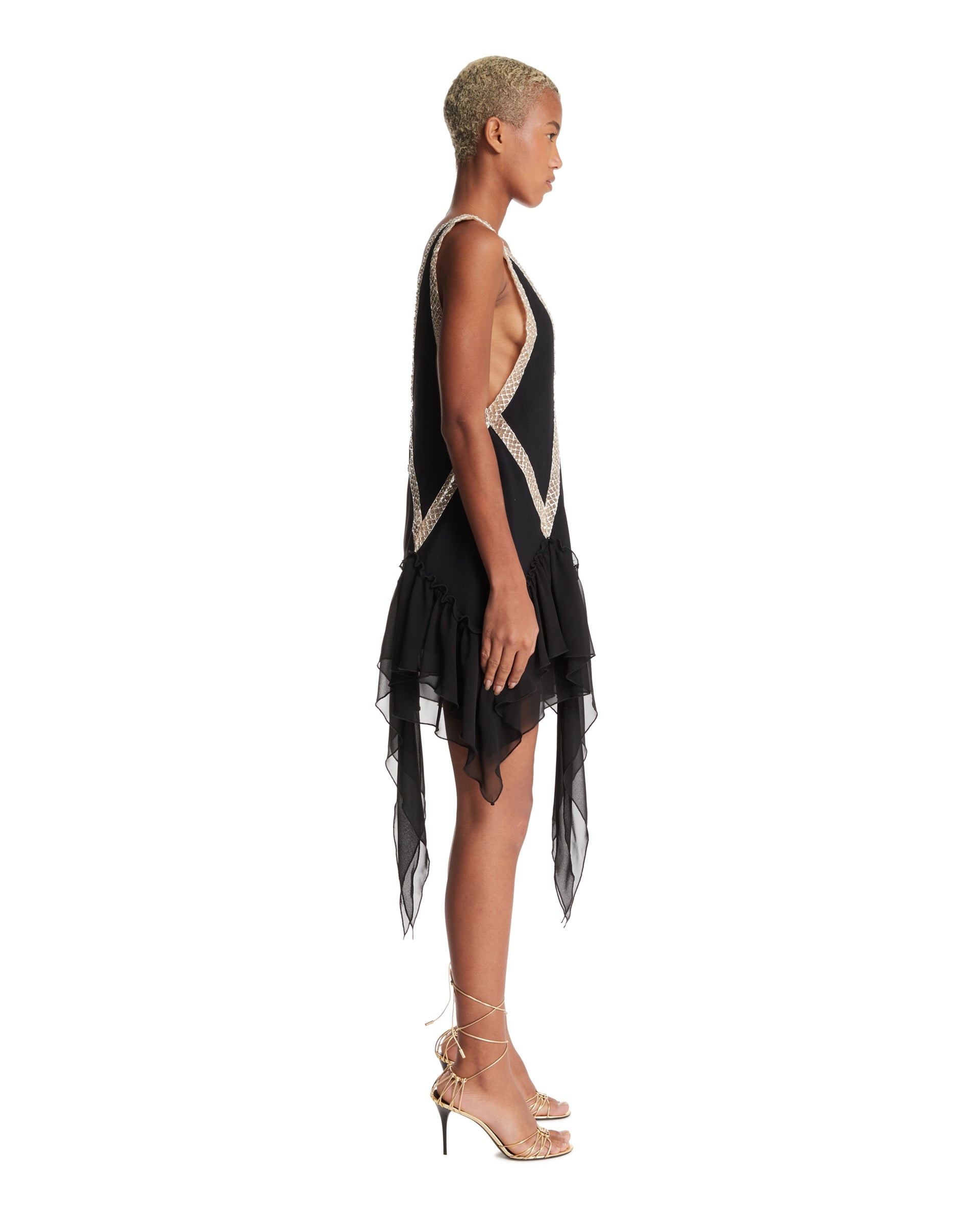 Black V-Neck Mini Dress - 5