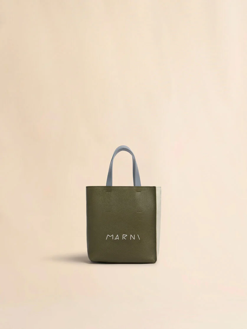 DEEP GREEN CREAM AND BLUE LEATHER MUSEO MINI BAG WITH MARNI MENDING EMBROIDERY - 1