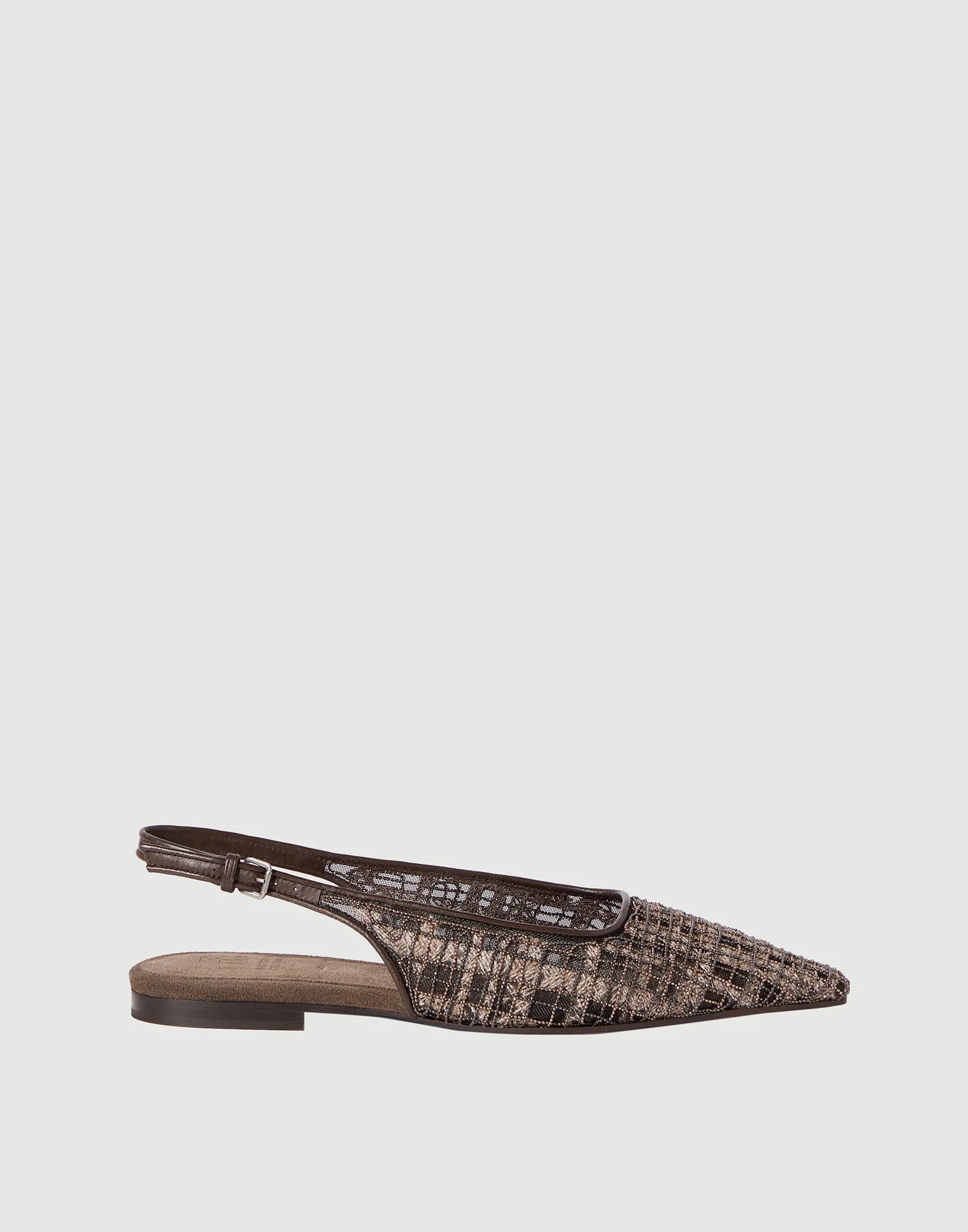 Precious check embroidery slingback flats in suede - 1