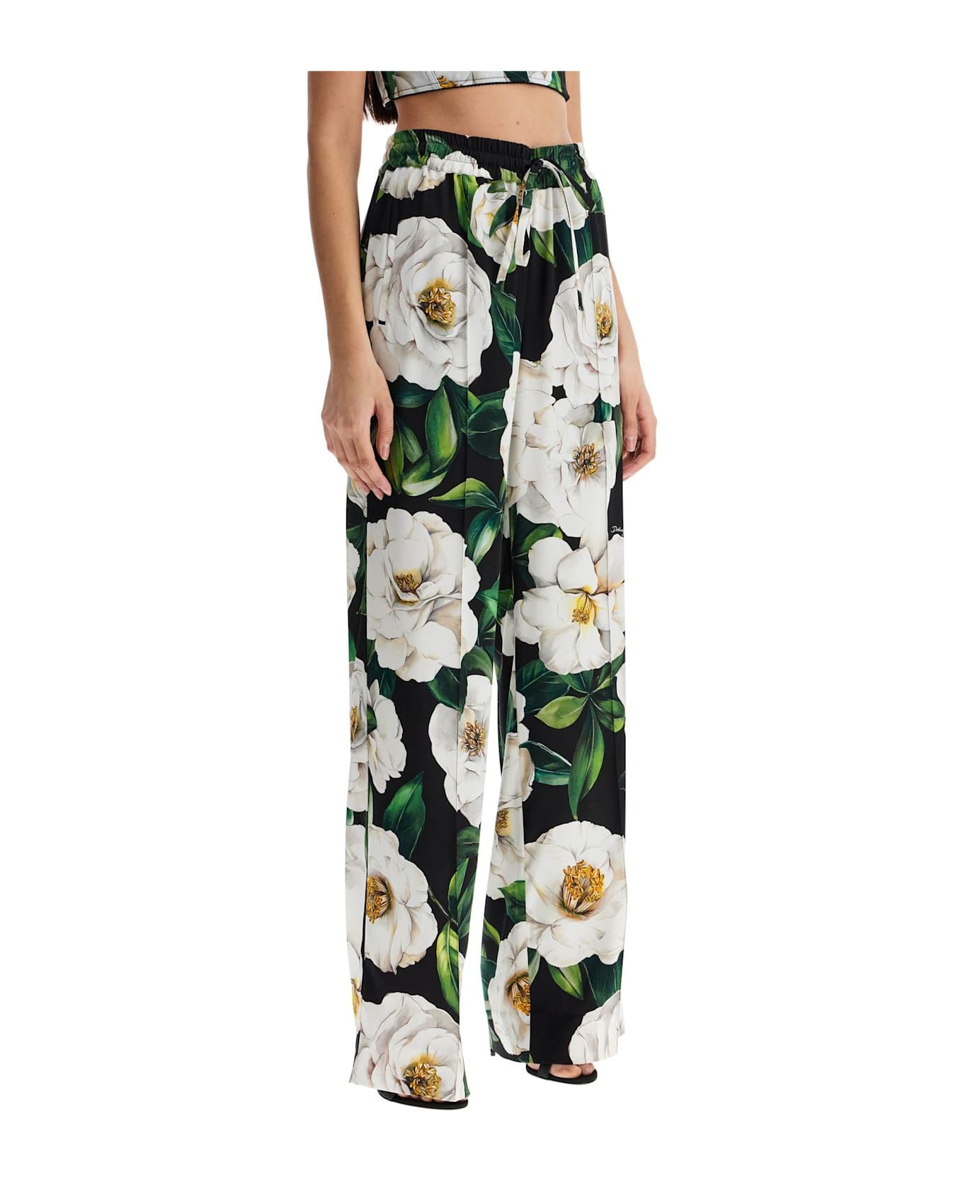 Black Silk Pants With Floral Pattern - 2