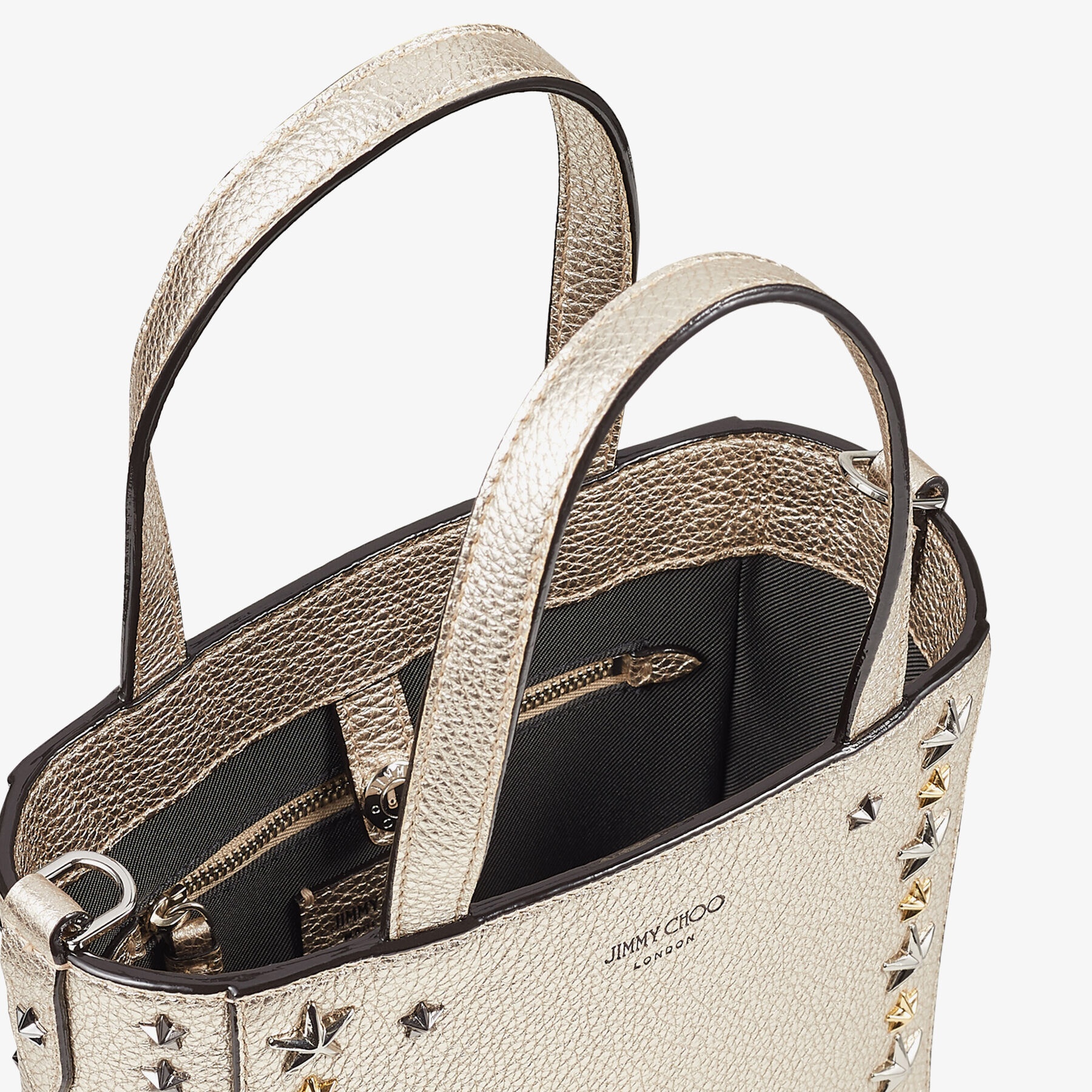 Mini Pegasi
Light Gold Metallic Soft Calf Mini Tote Bag with Stars - 4