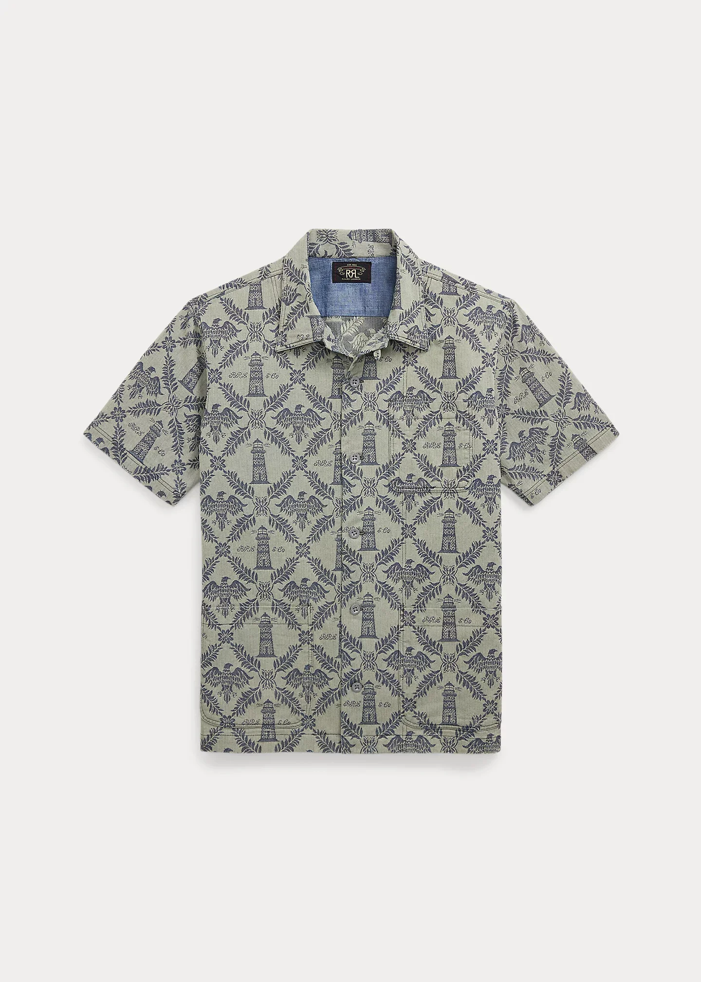 Indigo Jacquard Denim Camp Shirt - 1