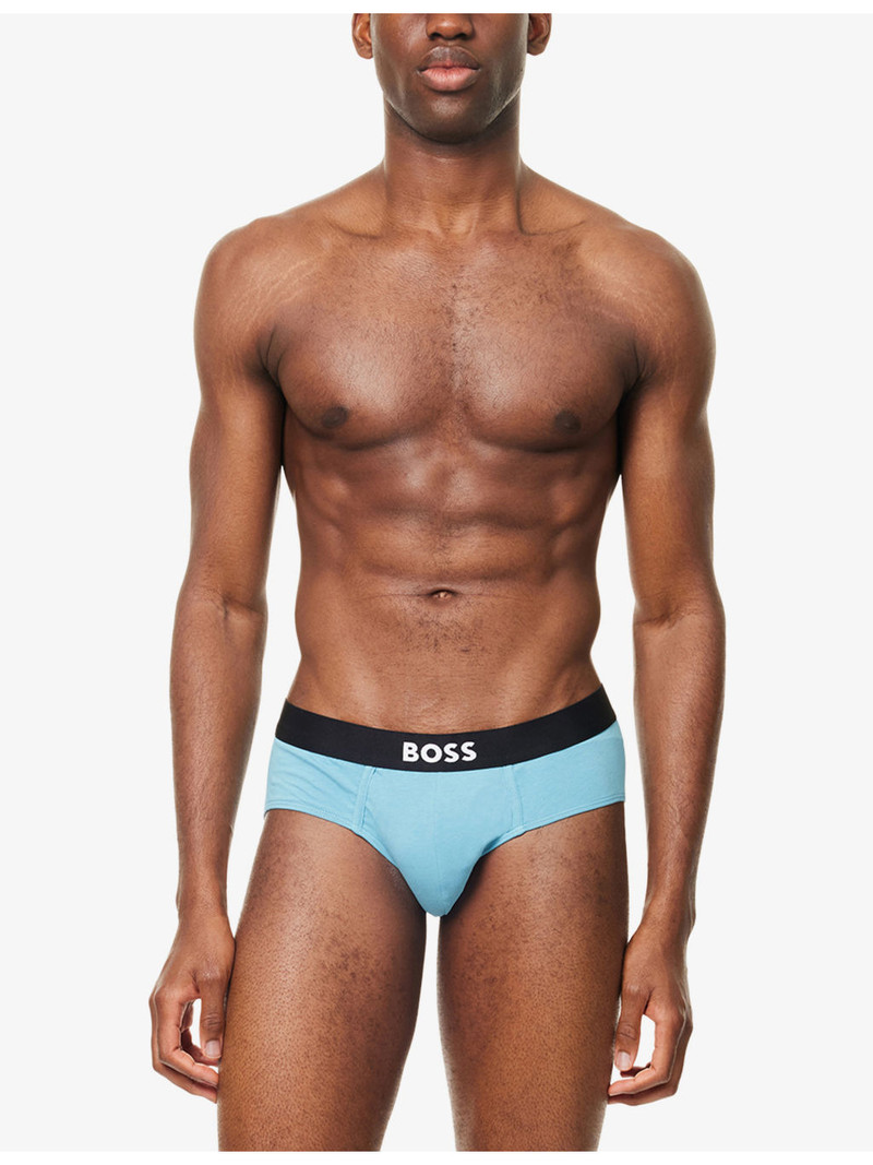 BOSS Logo-Waistband Pack of Three Stretch-Cotton Briefs outlook