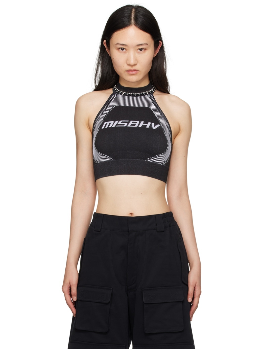 Black & White Halter Sport Bra - 1