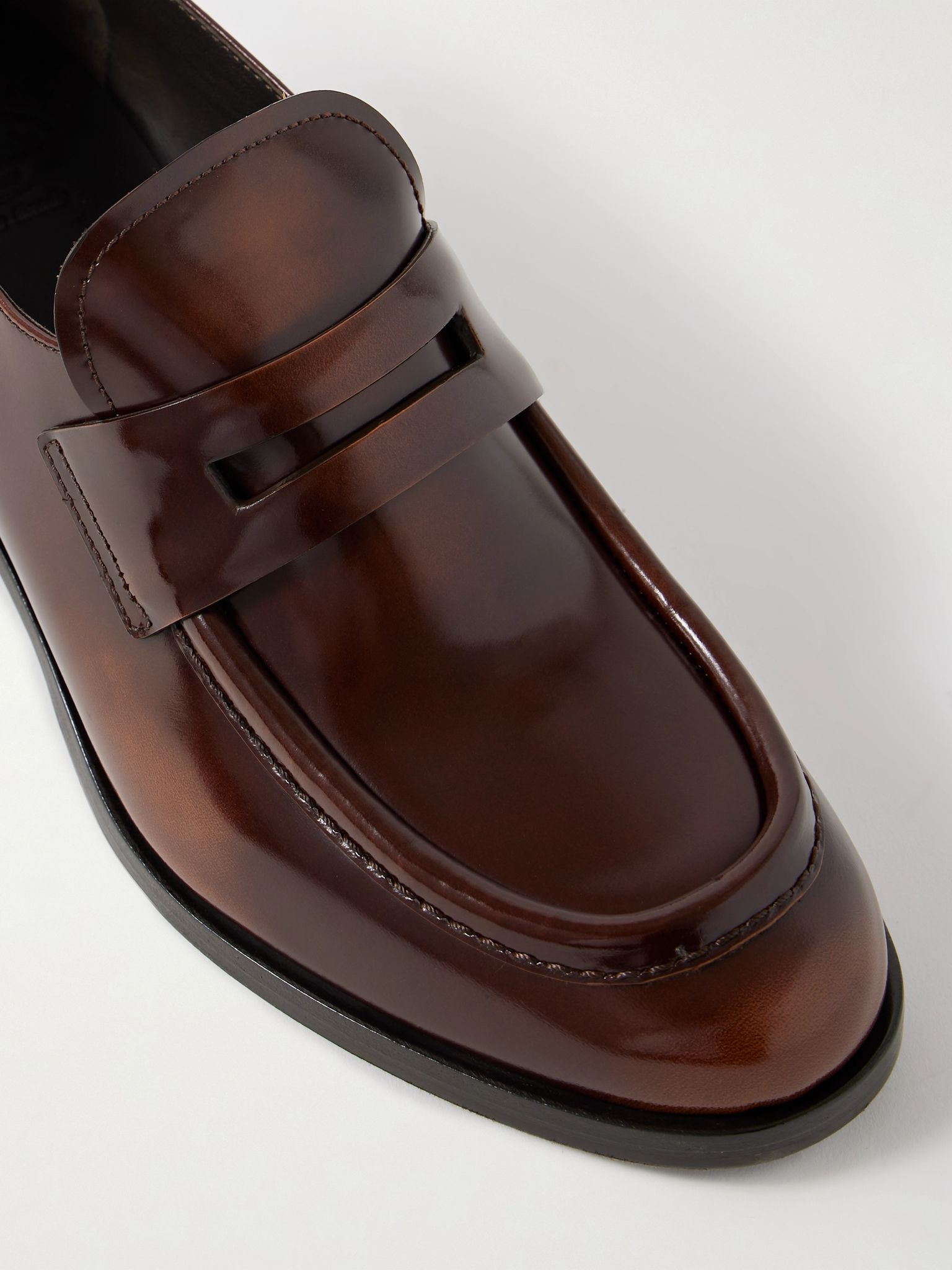 Prudence glossed-leather loafers Brown - 4
