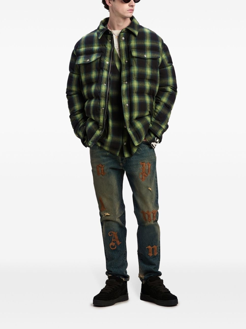 check-pattern padded shirt jacket - 2