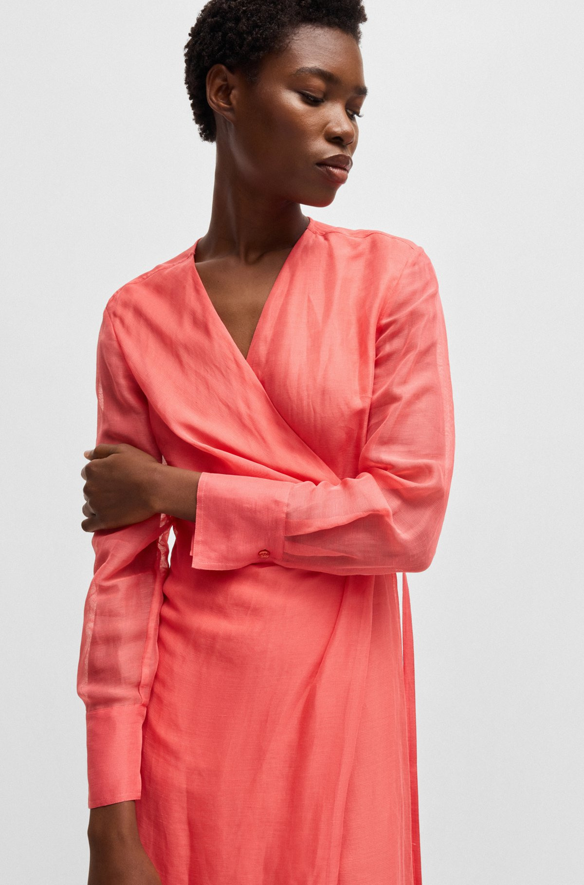 WRAP DRESS WITH SHEER DETAILING - 6