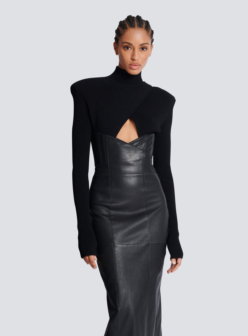 Long knit and lambskin leather dress 6