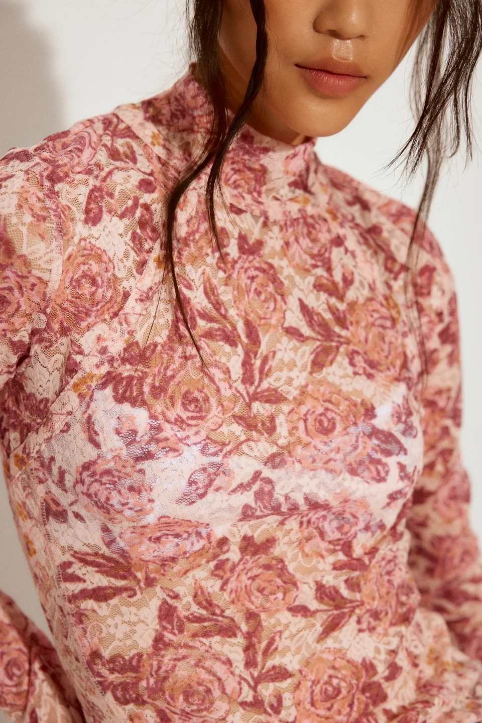 Lyric Sheer Lace Long Sleeve Turtleneck Top - 1