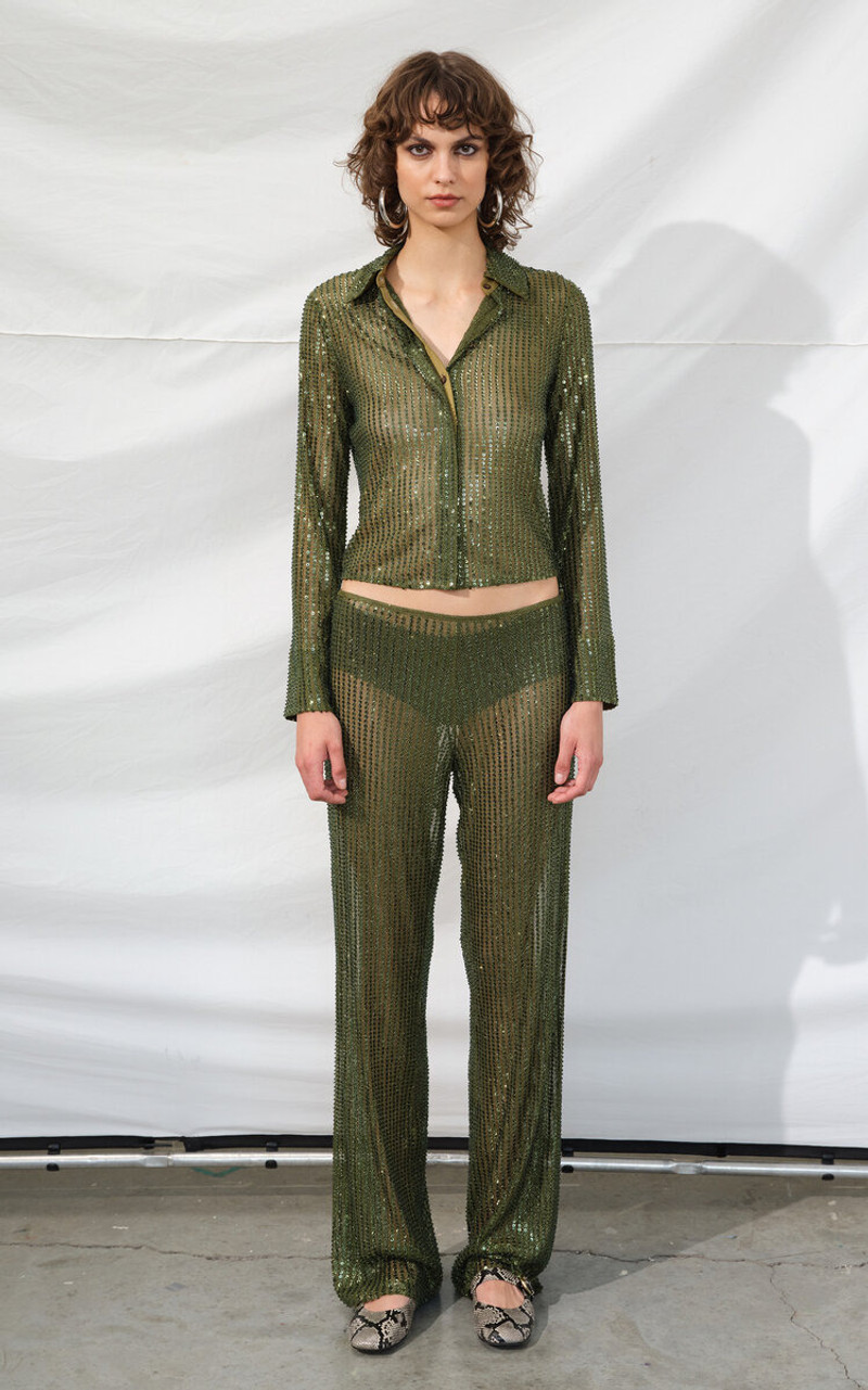 SIEDRÉS Sezanne Sheer Sequined Top green outlook