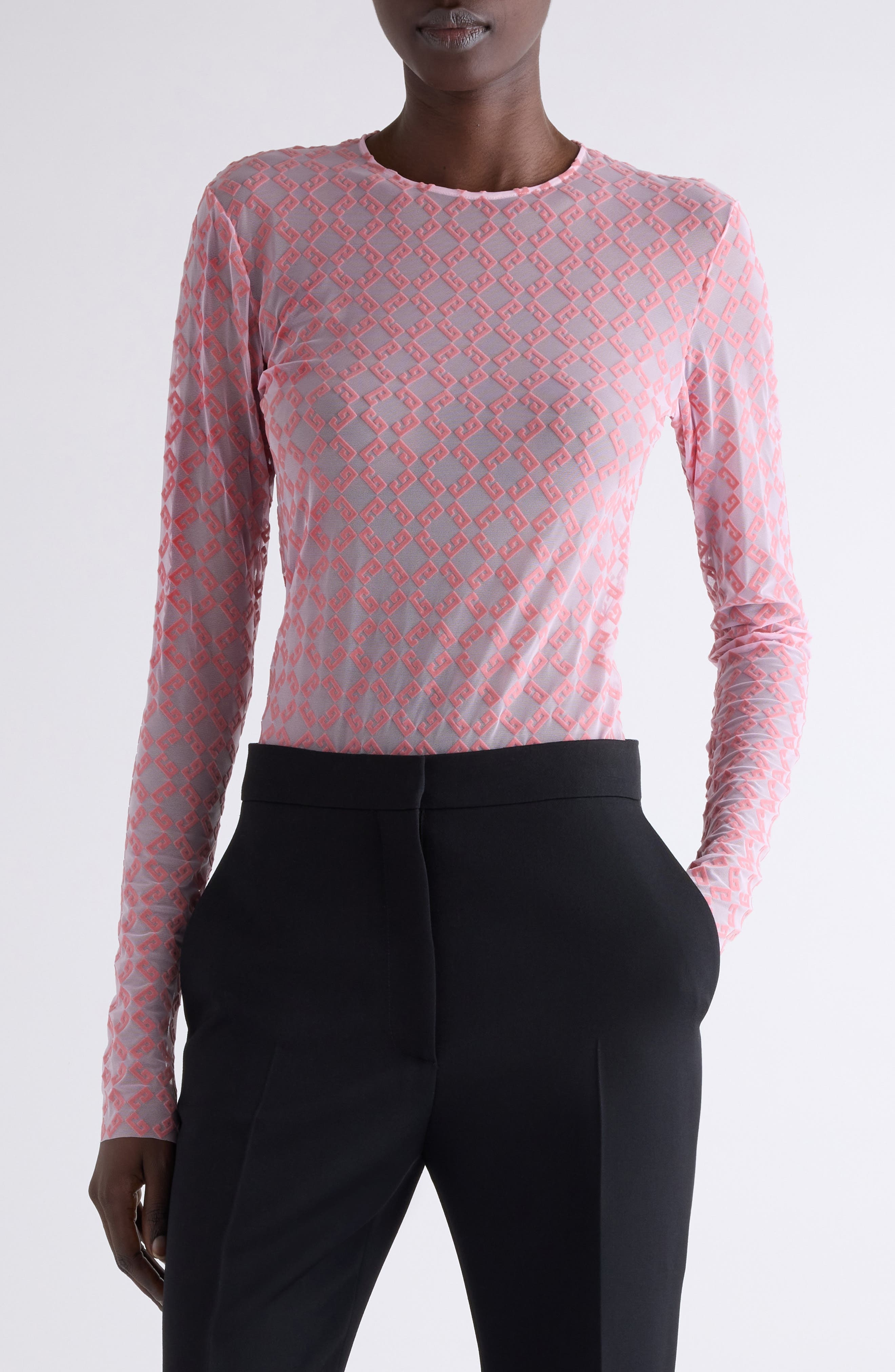 Givenchy Monogram 72 Mesh Fitted Bodysuit in Skin Rose at Nordstrom - 1