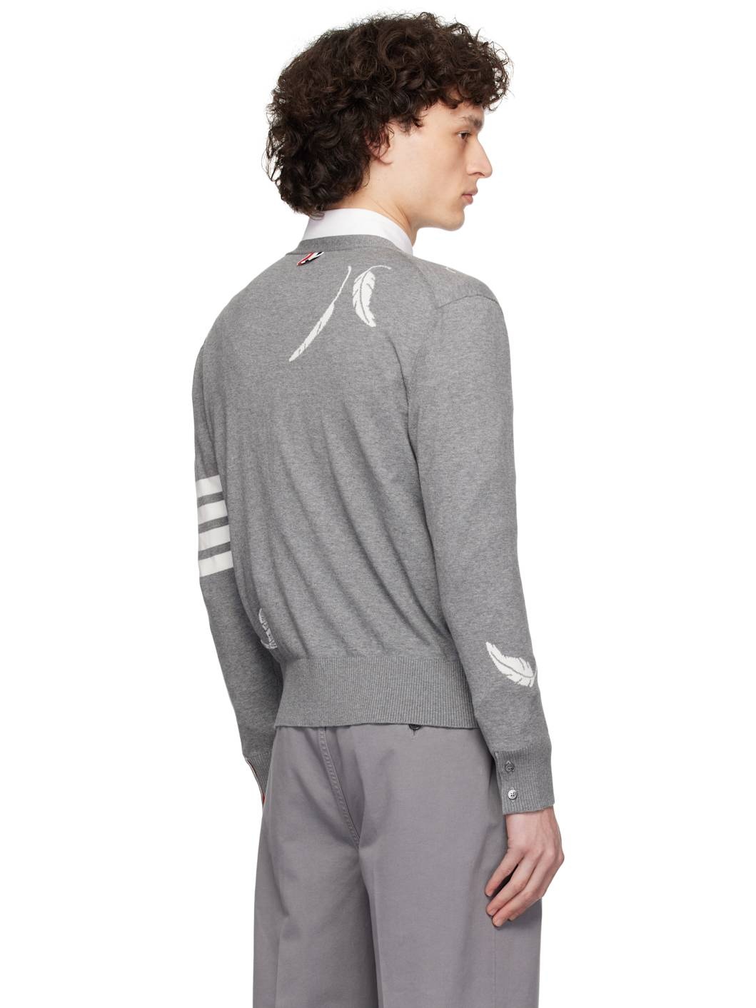 Gray Feather High V-Neck Cardigan - 3