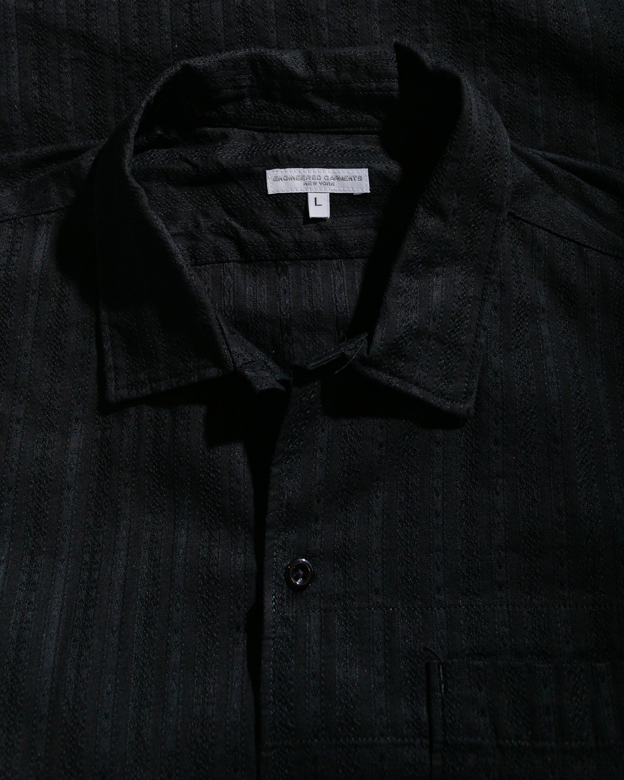 Camp Shirt Black Cotton Lace Stripe Jacquard - 5