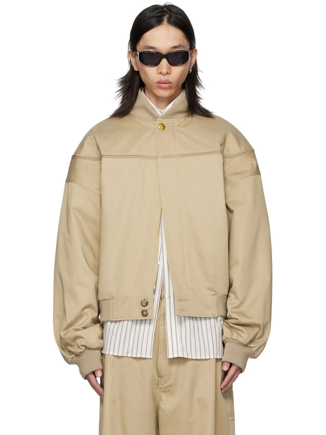 Beige Gas Station Bomber Jacket - 1