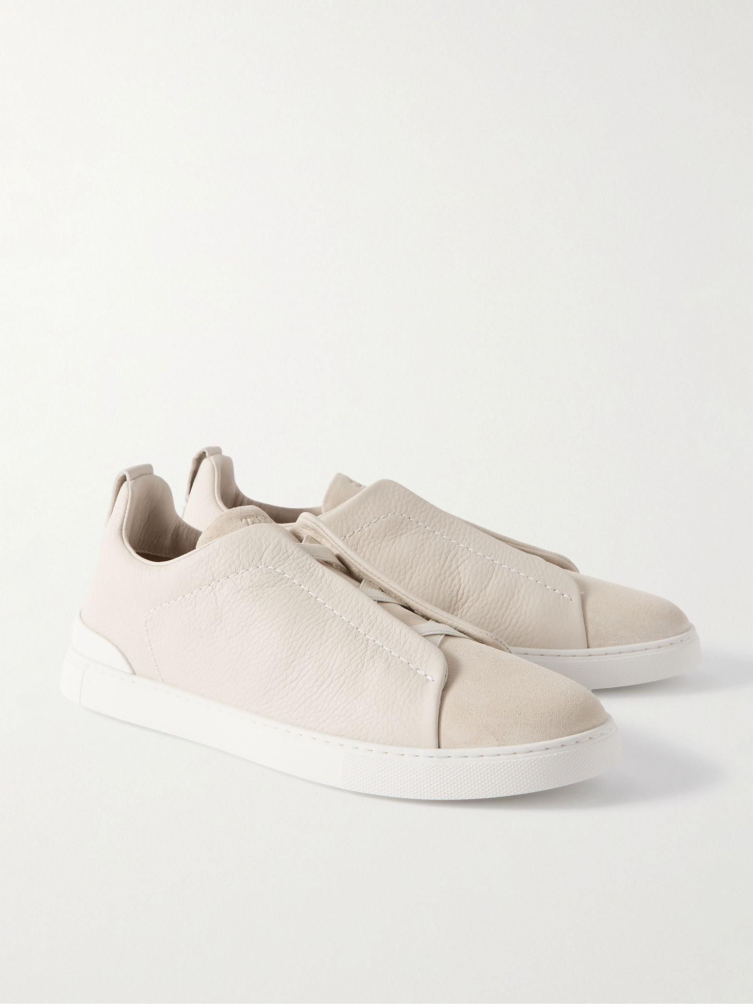 Triple Stitch Full-Grain Leather and Suede Sneakers Off-white - 4