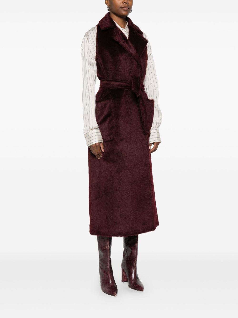 belted sleeveless coat - 3